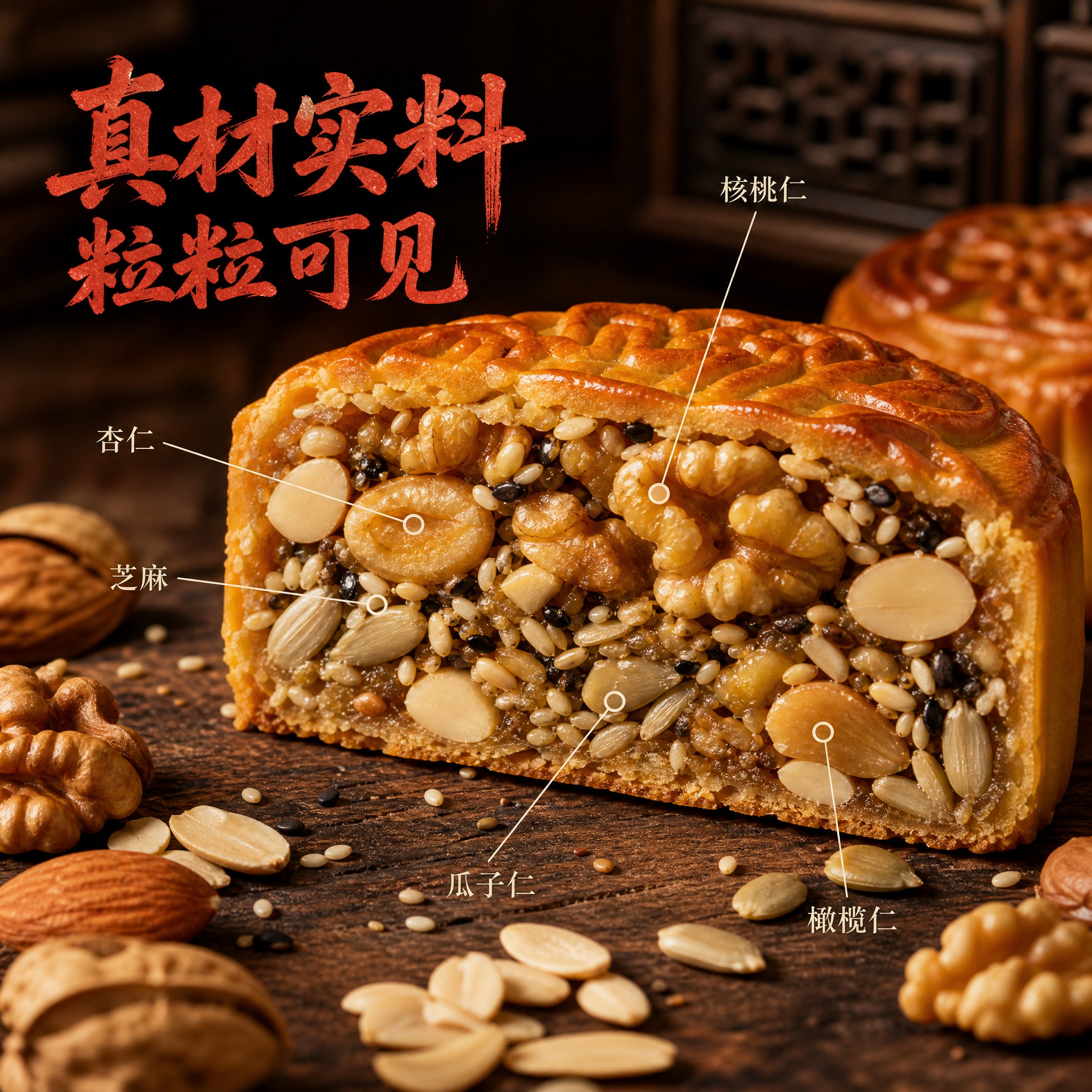 [主图-3] 老街五仁月饼细节成分图，微距展示真材实料。 [统… - 图片创意预览