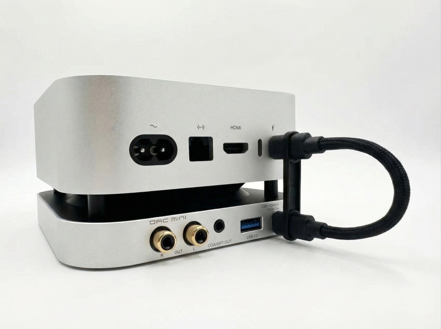 这是一个音频解码器USB链接MAC主机，将背景更改为白色底，保持产品不变「图片1」预览效果
