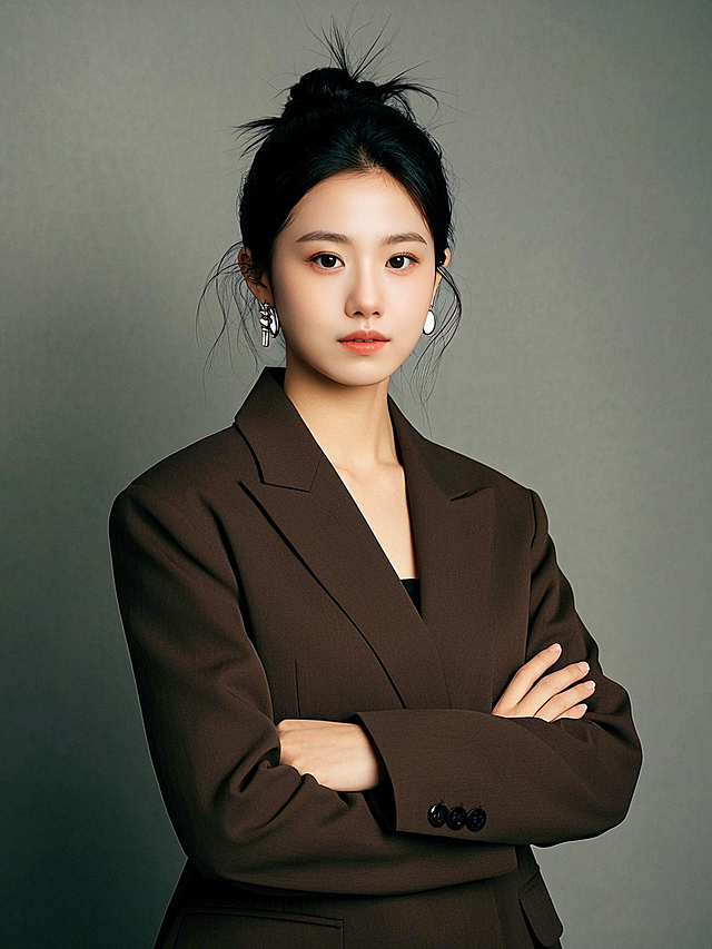 简约现代风格，商务女性形象，时尚性冷淡风设计，展现专业与自信。