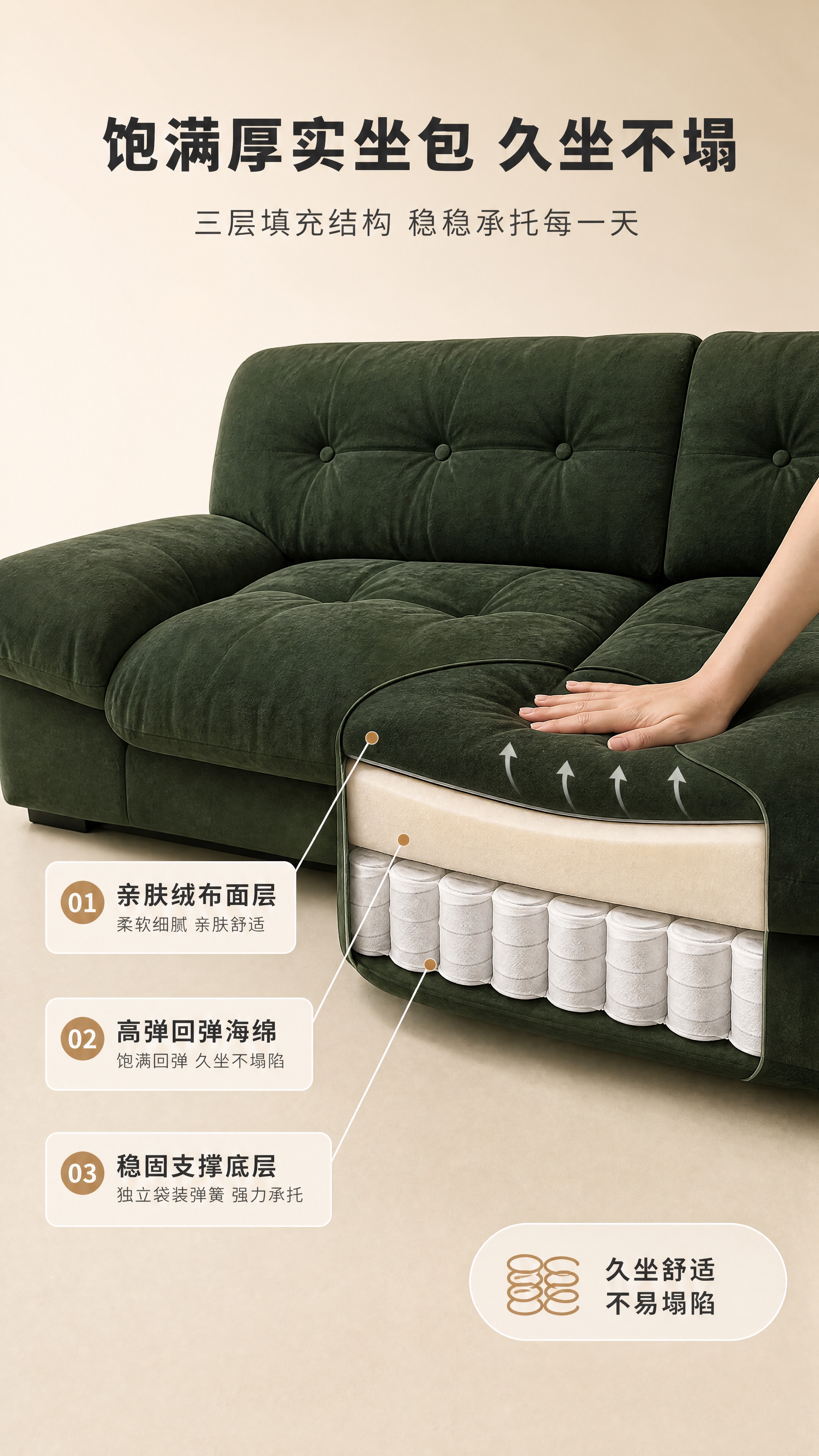 [商品] 使用【图1】墨绿色绒布模块化组合沙发；保留方正造型、… - 图片创意预览