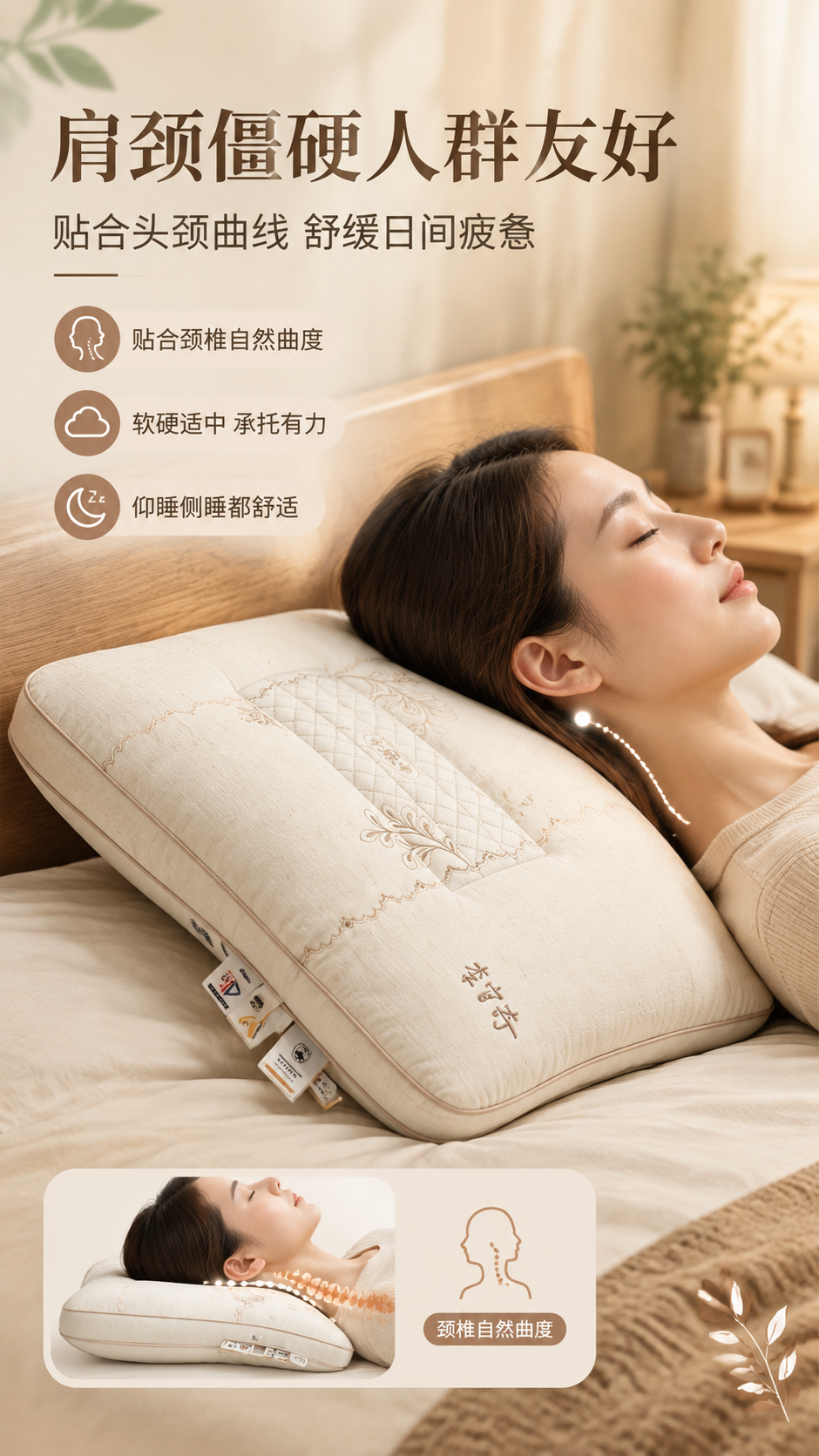 [商品] 使用【图1】棉麻决明子枕芯；保留枕芯整体结构、米白色… - 图片创意预览