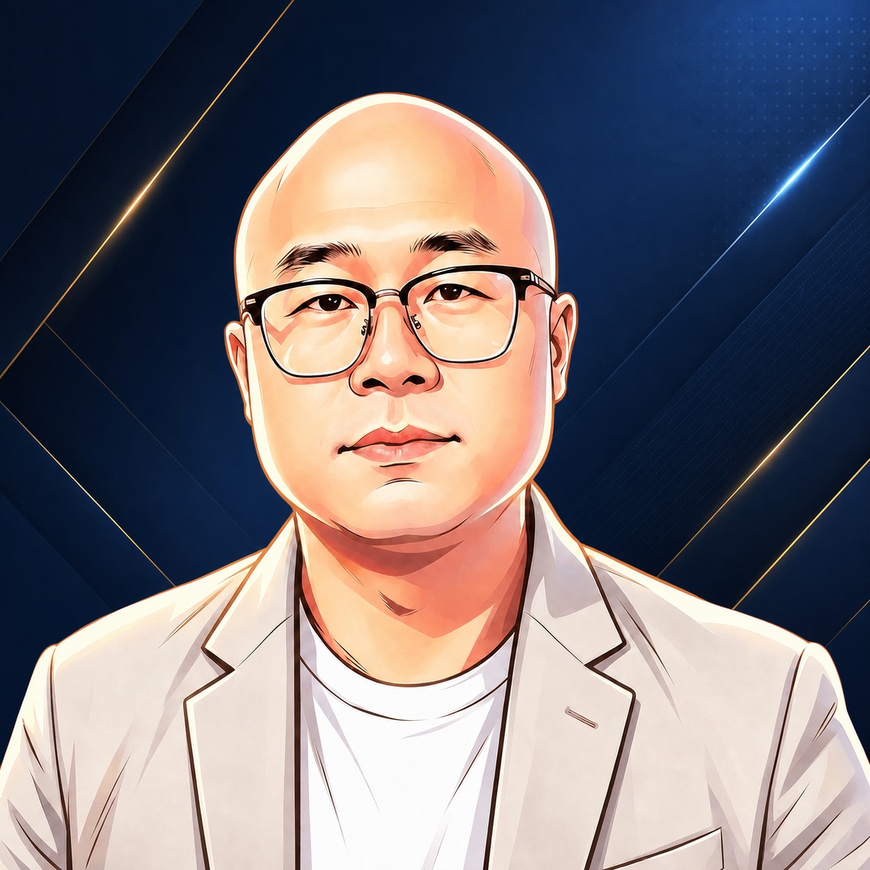 将背景替换为高端商务风格背景，深蓝色渐变搭配简约几何线条，专业… - 图片创意预览