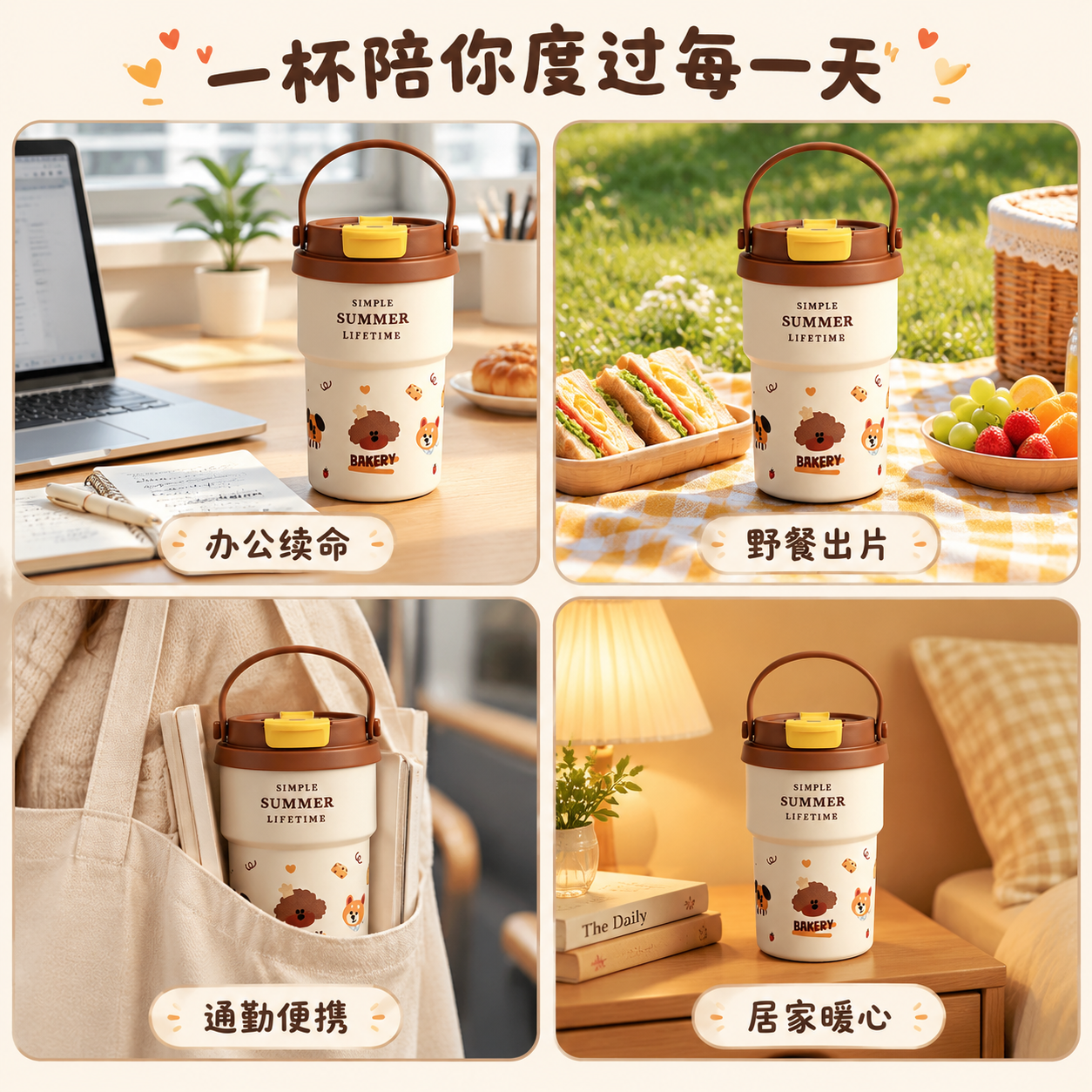 [主图-4] 多场景使用展示，用宫格形式展示保温杯在不同生活场… - 图片创意预览
