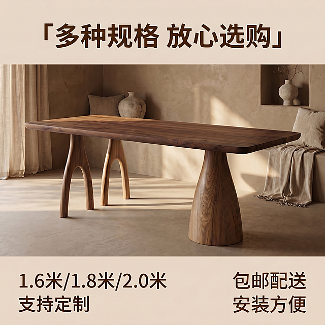 [主图 10修改] 修改右下角文字，将"送货上门 免费安装"改为"包邮配送 安装方便"，保持其他所有内容不变：侘寂风实木茶桌服务规格展示。
[氛围风格] 清晰直观，促进最终转化。
[画质] 商业摄影质感、光线柔和通透、产品清晰真实、画面干净高级。
[元素] 全景展示侘寂风实木茶桌在客厅场景中，左下角区域标注产品尺寸规格，右下角放置温馨服务提示。保持茶桌外观结构材质颜色与原图一致，杜绝变形色差。商品主体占比65%左右，满屏无边框。只修改右下角文字内容，其他画面元素完全保留。
[光影] 保持统一午后侧暖自然光，光影调性一致。
[配色] 原木暖棕主色调，文字深棕色清晰易读，配色统一和谐。
[视角构图] 正面平视全景，构图均衡主体突出。
[文字版式] 顶部大字标题「多种规格 放心选购」，深棕色粗体居中；左下角规格信息：「1.6米/1.8米/2.0米 支持定制」；右下角文字修改为「包邮配送 安装方便」，保持文字位置、大小、颜色、字体不变，清晰易读，不遮挡主体。
[比例分辨率] 1:1 比例，2k 分辨率，文字清晰可辨，超高清。
[负向提示词] 变形，水印，文字错乱，产品图模糊，背景杂乱，色差，改变原有画面布局，改变产品外观。