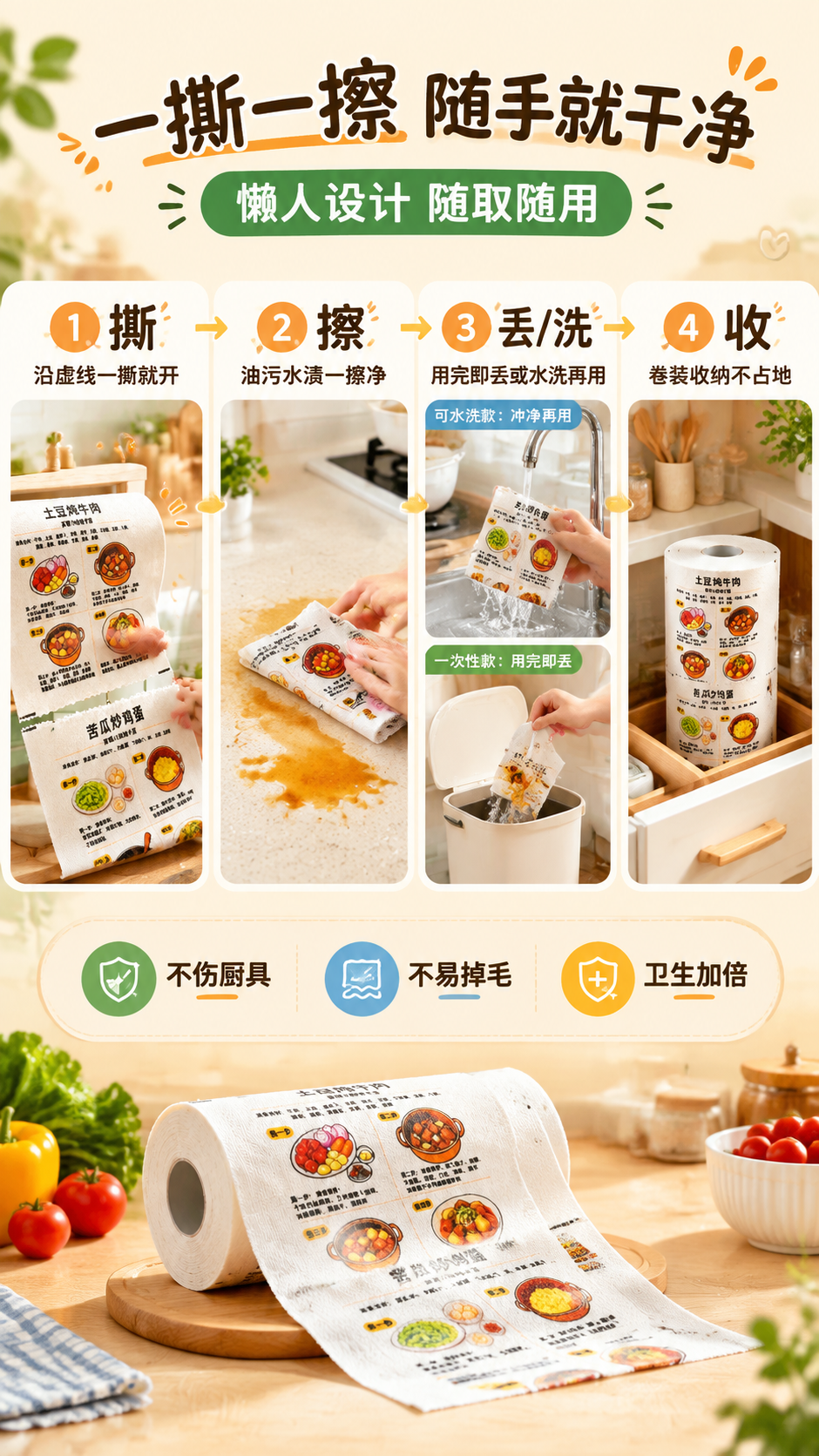 [第5张] 使用步骤页-撕取使用水洗收纳四步流程。本张使用【图… - 图片创意预览