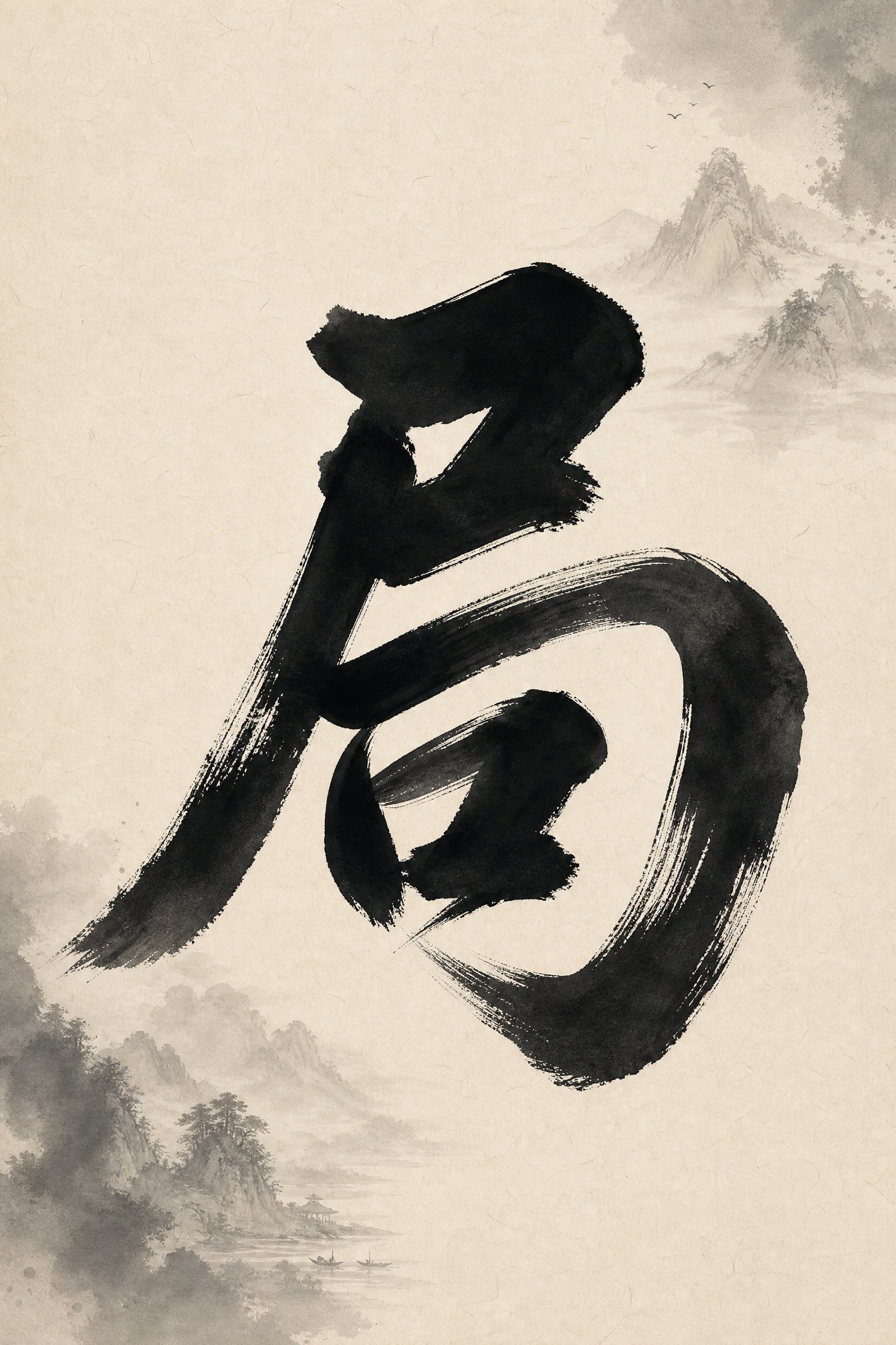 大气书法风单字海报，A4竖版，画面中央一个巨大的毛笔书法字「局… - 图片创意预览