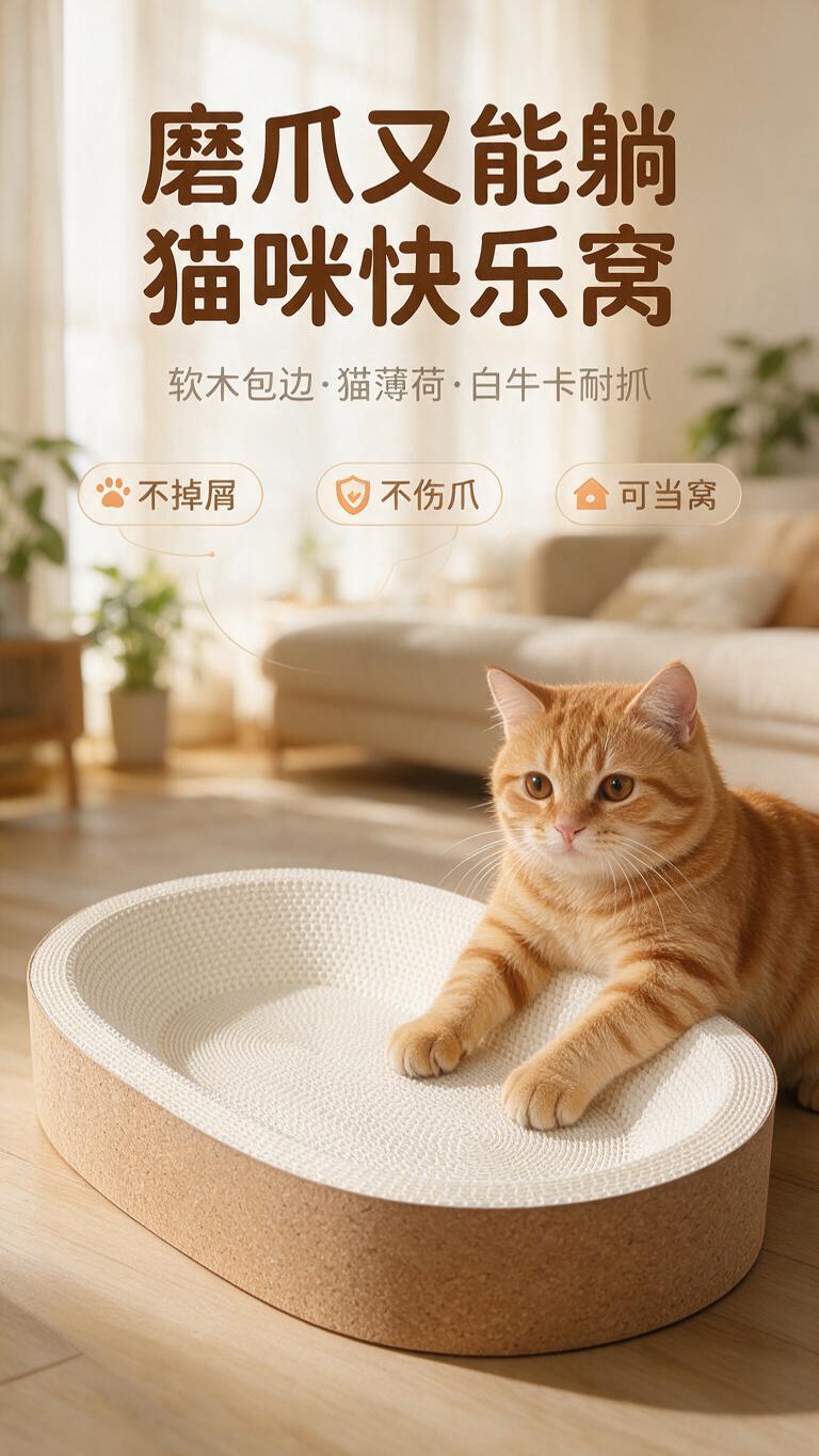 [商品] 使用【图2】椭圆碗形软木猫薄荷白牛卡猫抓板；保留椭圆… - 图片创意预览