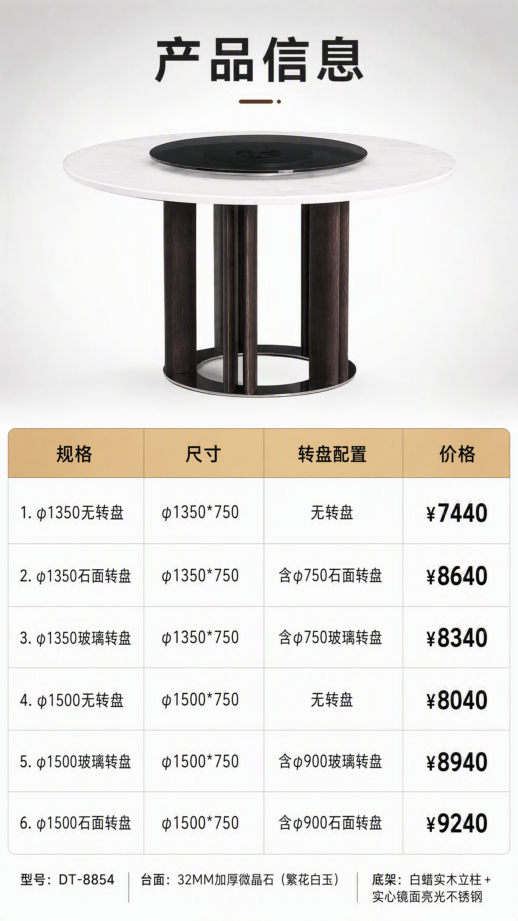 [第8张] 规格参数页——6款SKU尺寸/转盘/价格对照表，产… - 图片创意预览