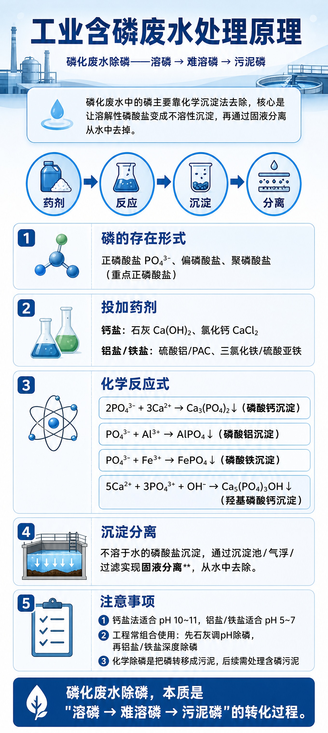 竖版科普长图海报，主题为「工业含磷废水处理原理」，工业环保风格… - 图片创意预览