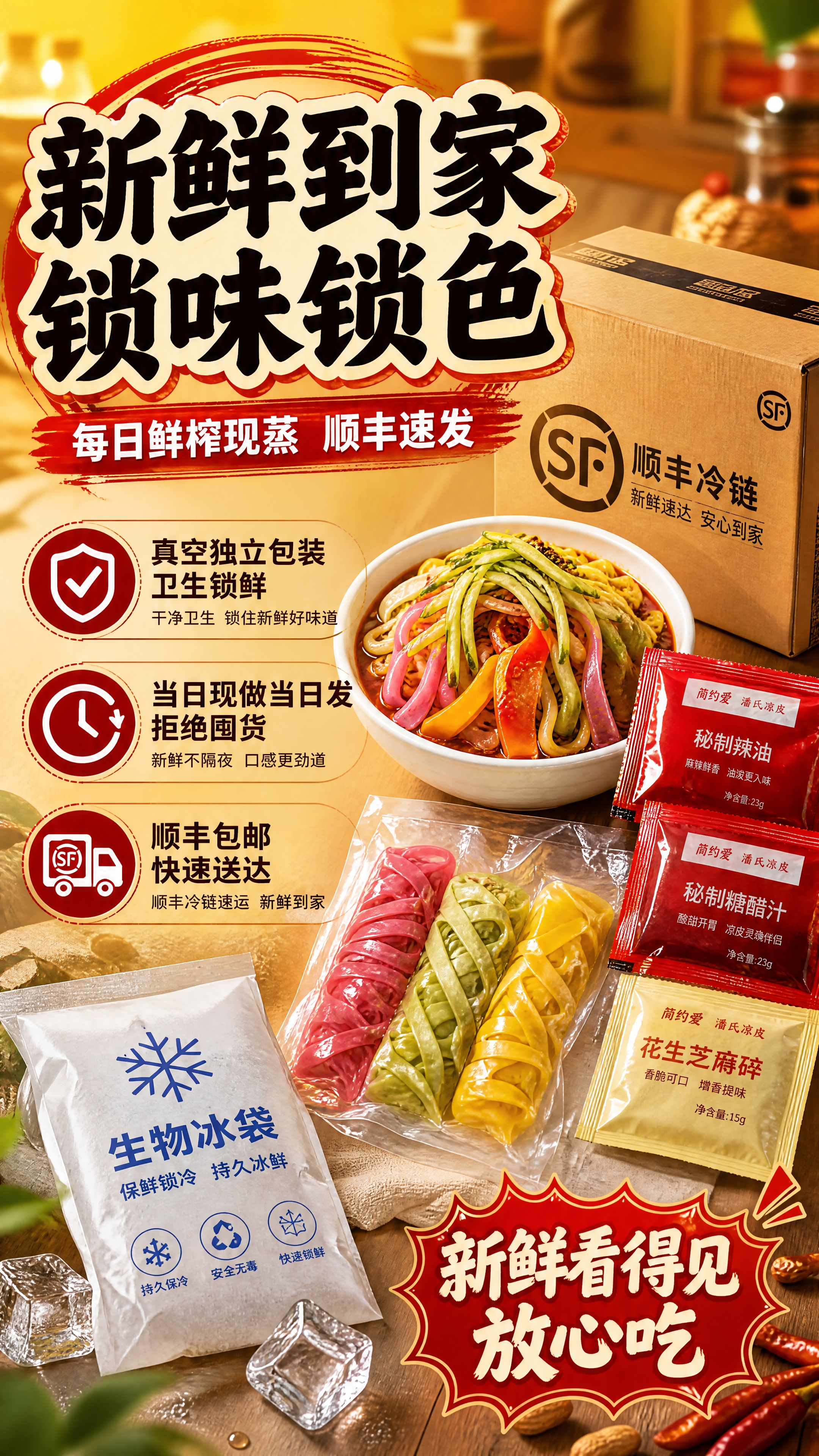 [商品] 使用【图3】料包+三色果蔬凉皮真空包装+【图1】成品… - 图片创意预览