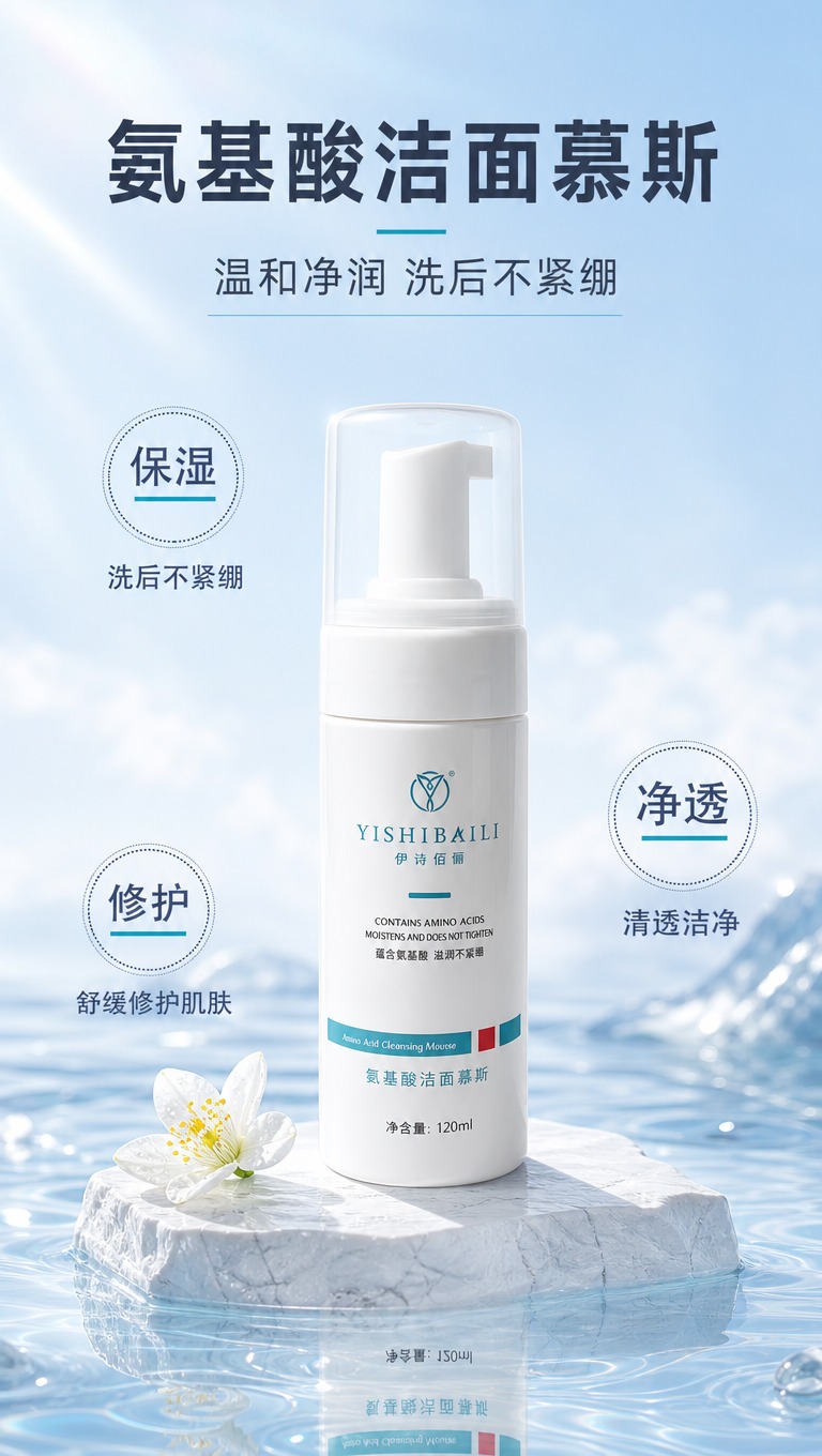 [商品] 使用【图1】伊诗佰俪氨基酸洁面慕斯白色按压泵瓶；保留… - 图片创意预览