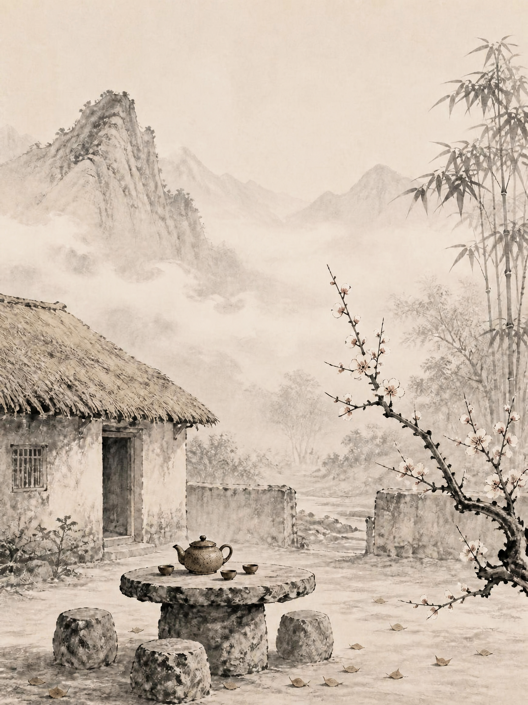去除画面中央竖排的'返璞归真'四个黑色书法文字，保持其余画面完… - 图片创意预览