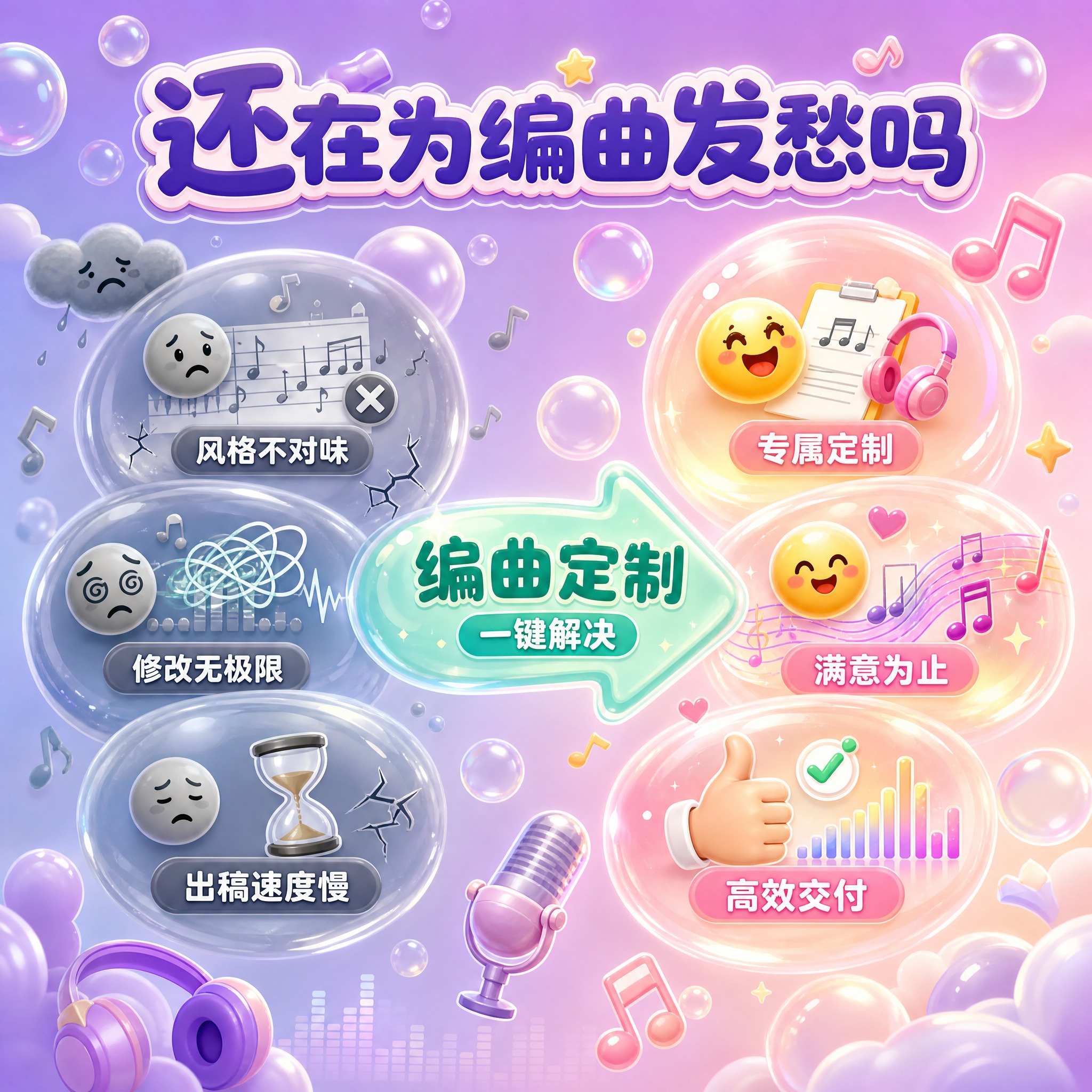 [主图-2] 痛点与目标场景激发兴趣，编曲定制服务痛点解决对比… - 图片创意预览
