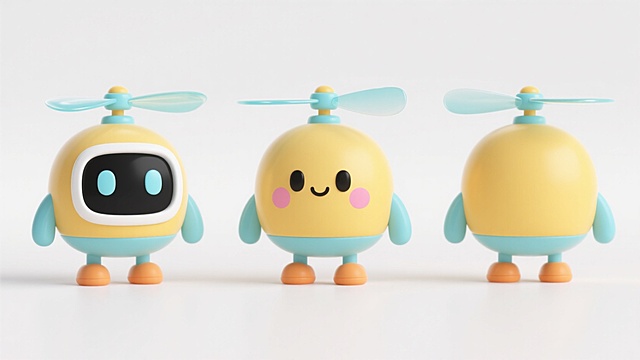 以无人机形态为原形设计一个，卡通可爱的IP形象，不要出现手臂，3d风格，高质量渲染，纯白色背景
