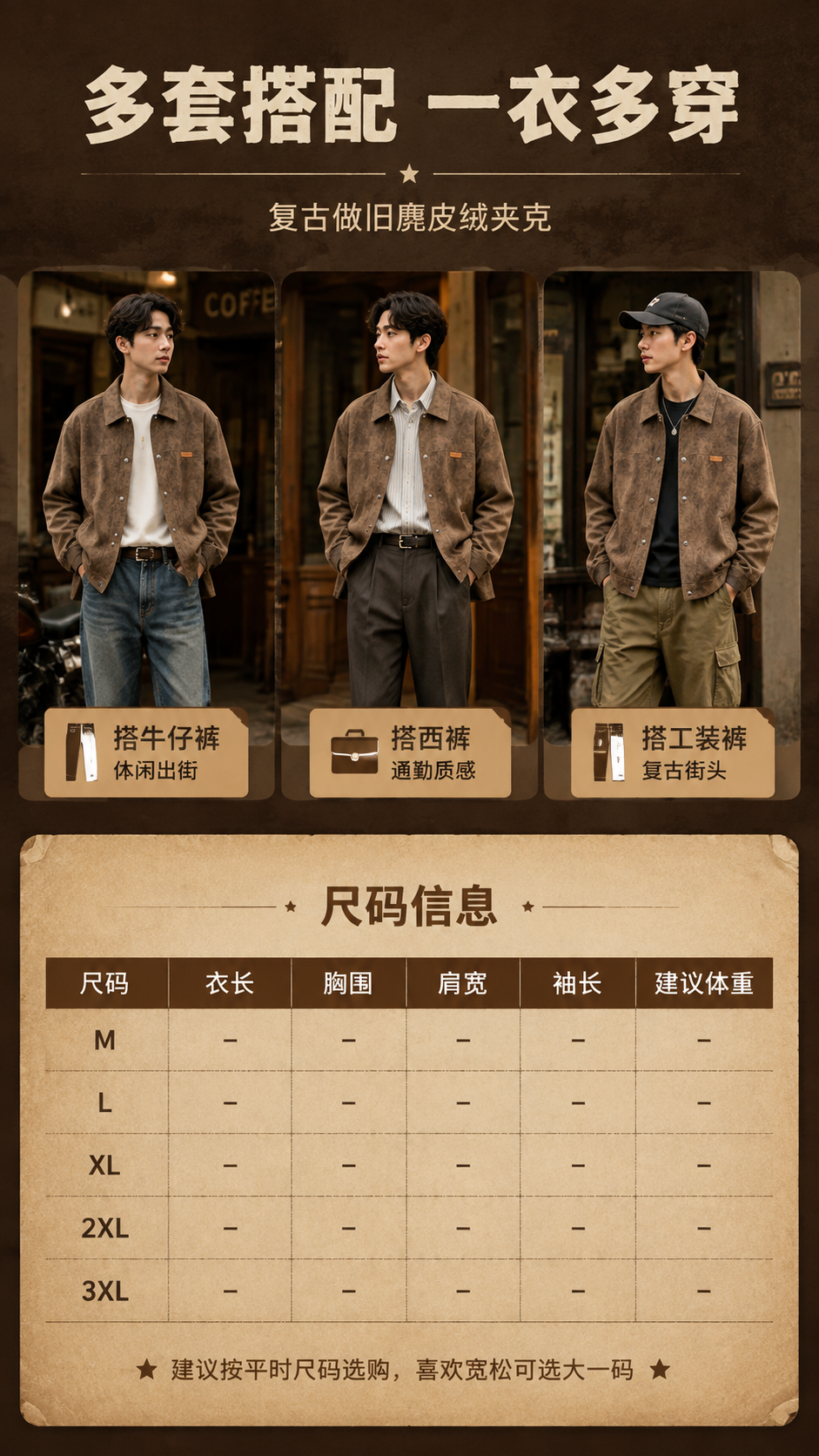 [商品] 使用【图1】咖啡色做旧麂皮绒翻领夹克；商品处理：保留… - 图片创意预览