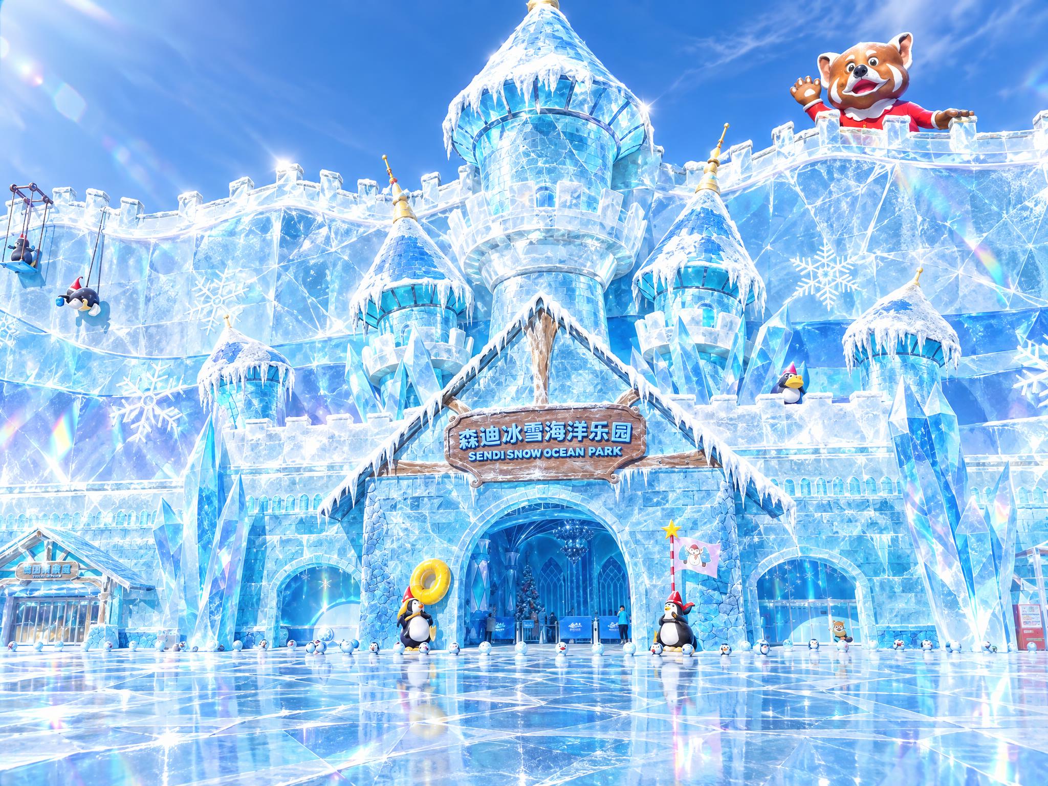 将这张冰雪海洋乐园城堡建筑图片生成冰透感效果，整体画面呈现晶莹… - 图片创意预览