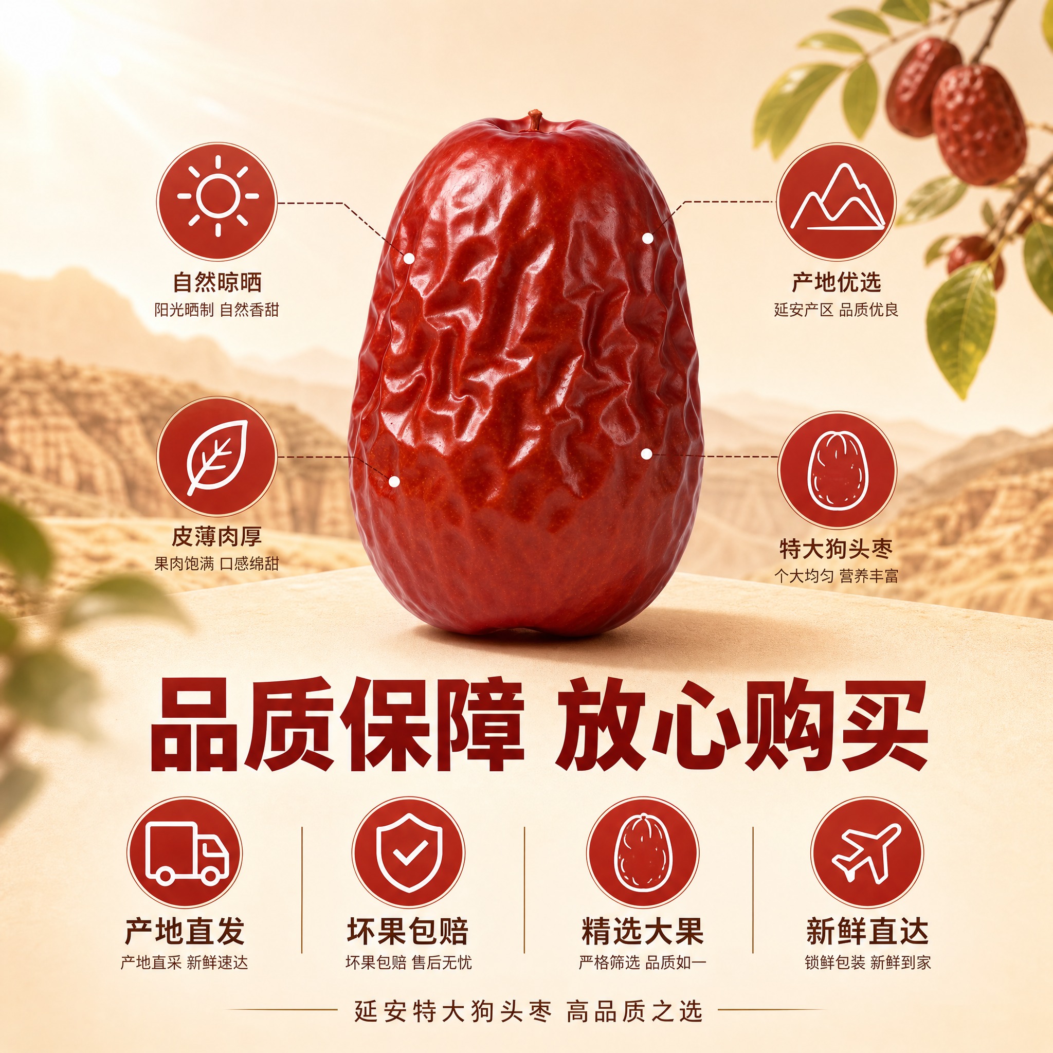 [主图-5] 延安特大狗头枣服务承诺与品质保障，促进转化下单。… - 图片创意预览