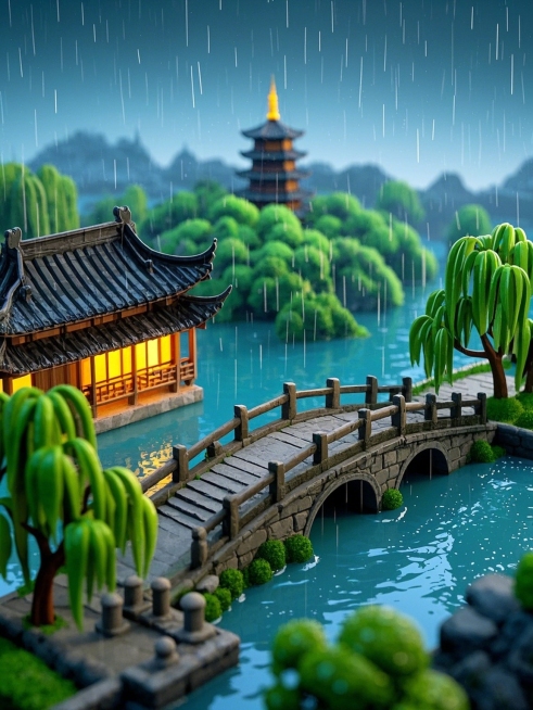 西湖，断桥，雷峰塔预览效果