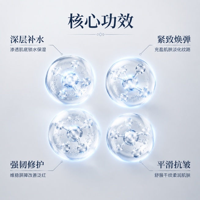 「图片1」，生成电商主图（5张），商品名称是美维雅胶原蛋白焕肤精华液，卖点是深层补水紧致肌肤抗皱，适配抖音平台，主图比例为1:1「图片1」「图片1」「图片1」需要模特使用图真实感，需要突出产品的优势预览效果