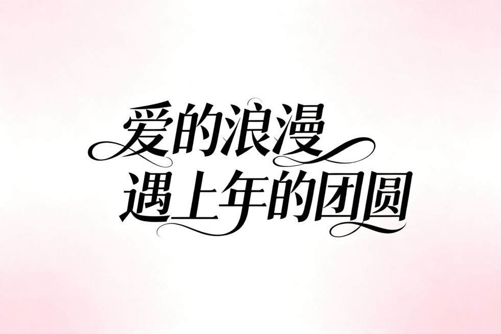生成  爱的浪漫  遇上年的团圆  艺术字体 有浪漫感觉  大气有曲线 有线条感 时尚预览效果