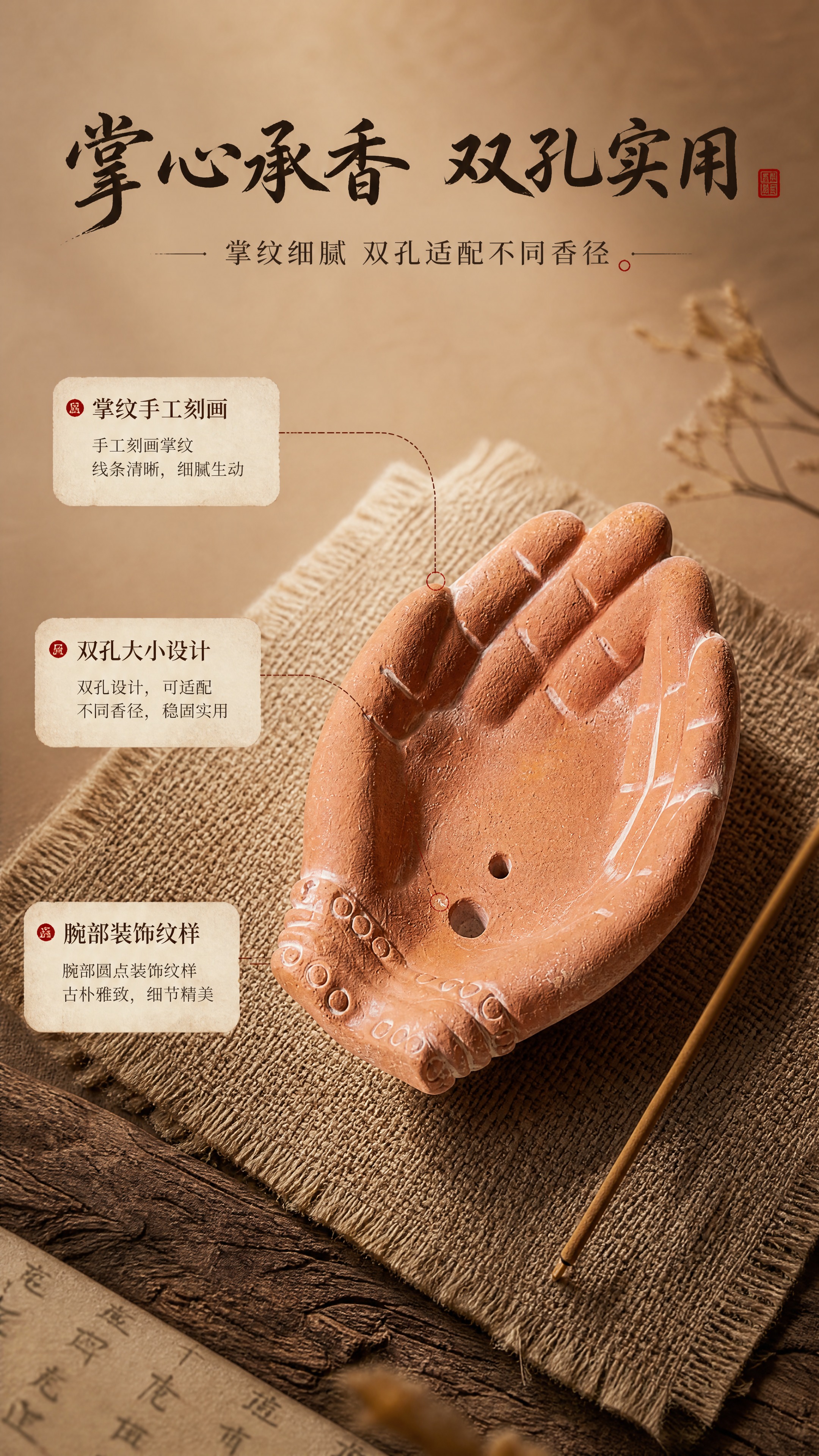 [商品] 使用【图1】下方的掌心款粗陶香插；保留掌心凹陷造型、… - 图片创意预览