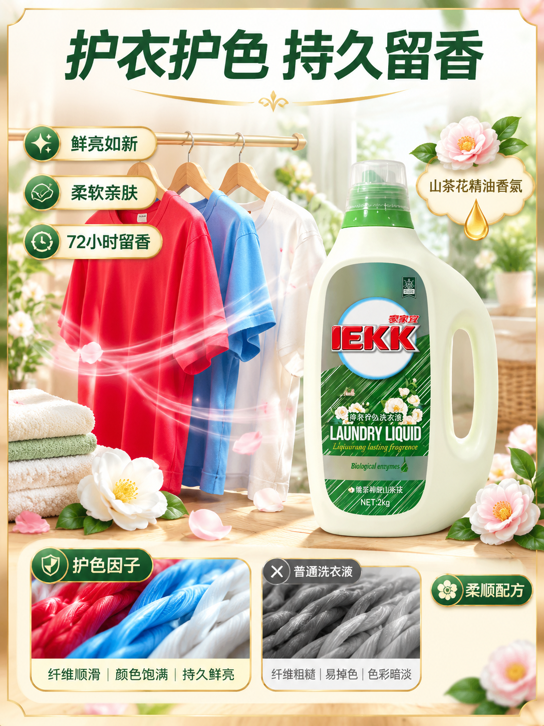 [主图-3] 护衣护色+山茶花留香品质图，突出衣物洗后柔软留香… - 图片创意预览
