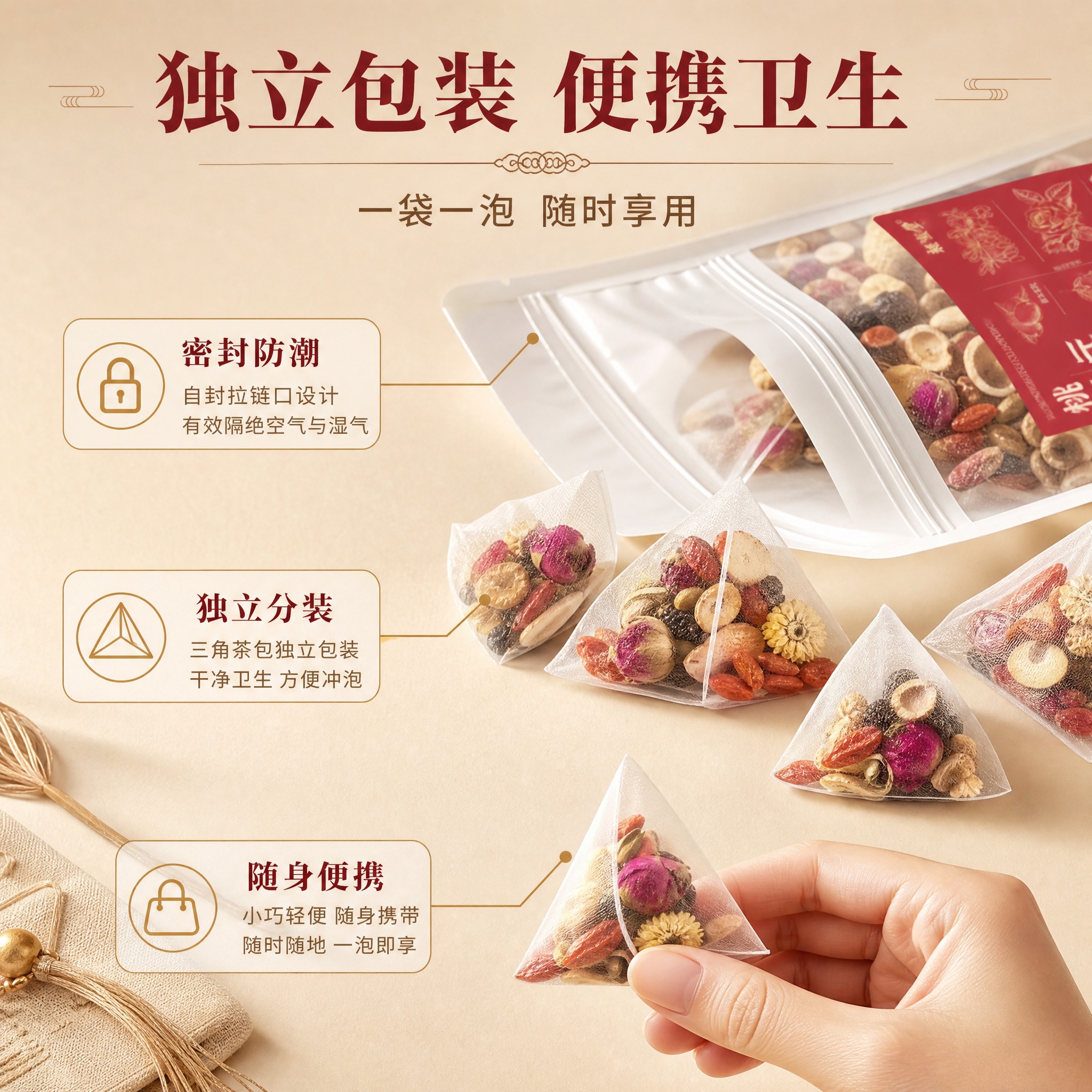[主图-5] 包装细节与便携：独立小袋+密封包装+便携性展示。… - 图片创意预览