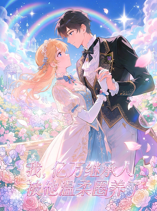 梦幻唯美的插画风，融合动漫与欧洲宫廷艺术，水彩质感与粒子光影交织，营造浪漫甜蜜氛围，展现优雅古典的虚拟现实爱情场景。