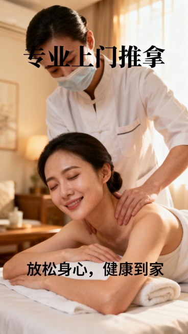 生成50张上门推拿按摩的图文，图片加入一些文字预览效果
