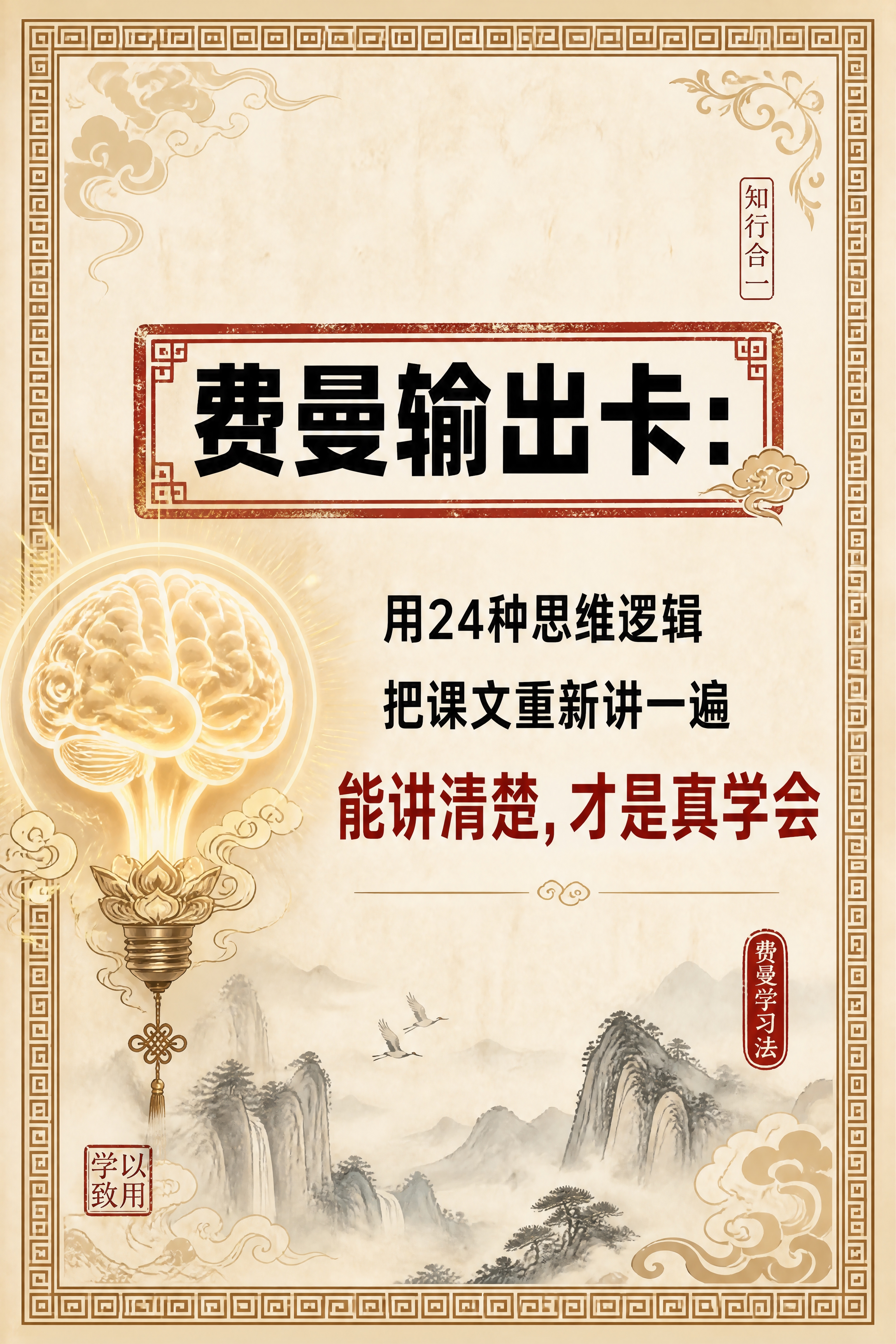 小红书笔记内页，费曼输出卡介绍卡片，国风山海经风格，米黄色宣纸… - 图片创意预览