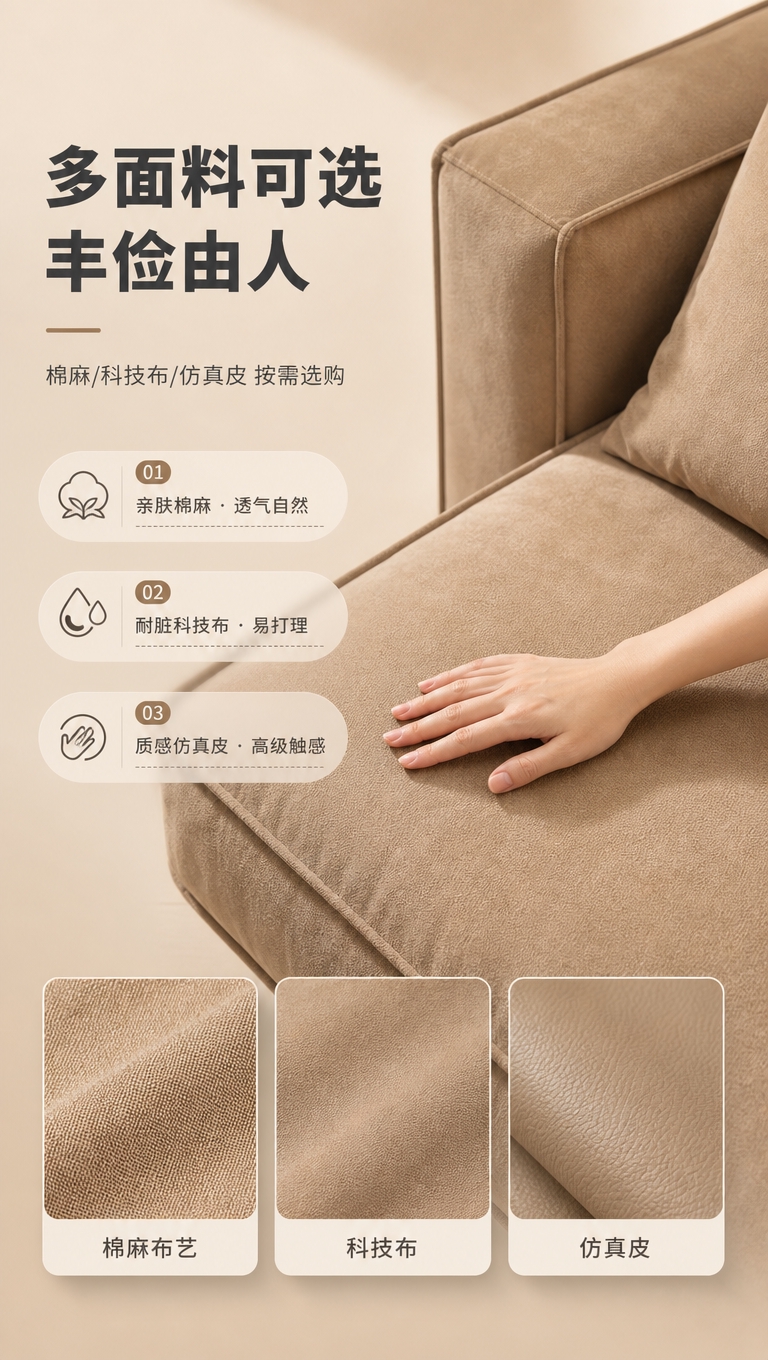 [商品] 使用【图1】卡其色布艺沙发局部；保留沙发结构与卡其色… - 图片创意预览