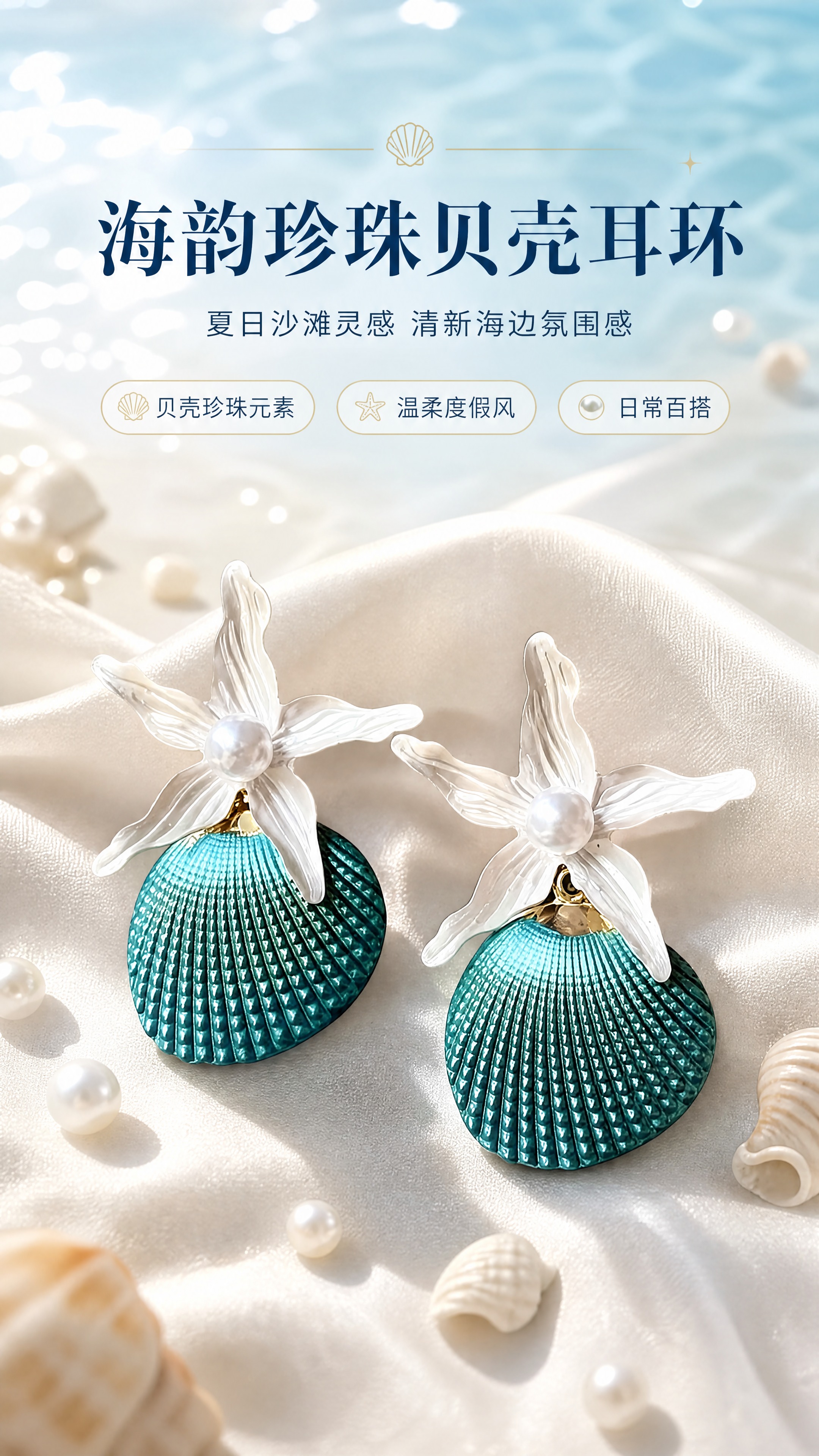 [商品] 使用【图1】海韵珍珠贝壳耳环；保留白色花瓣海星造型、… - 图片创意预览