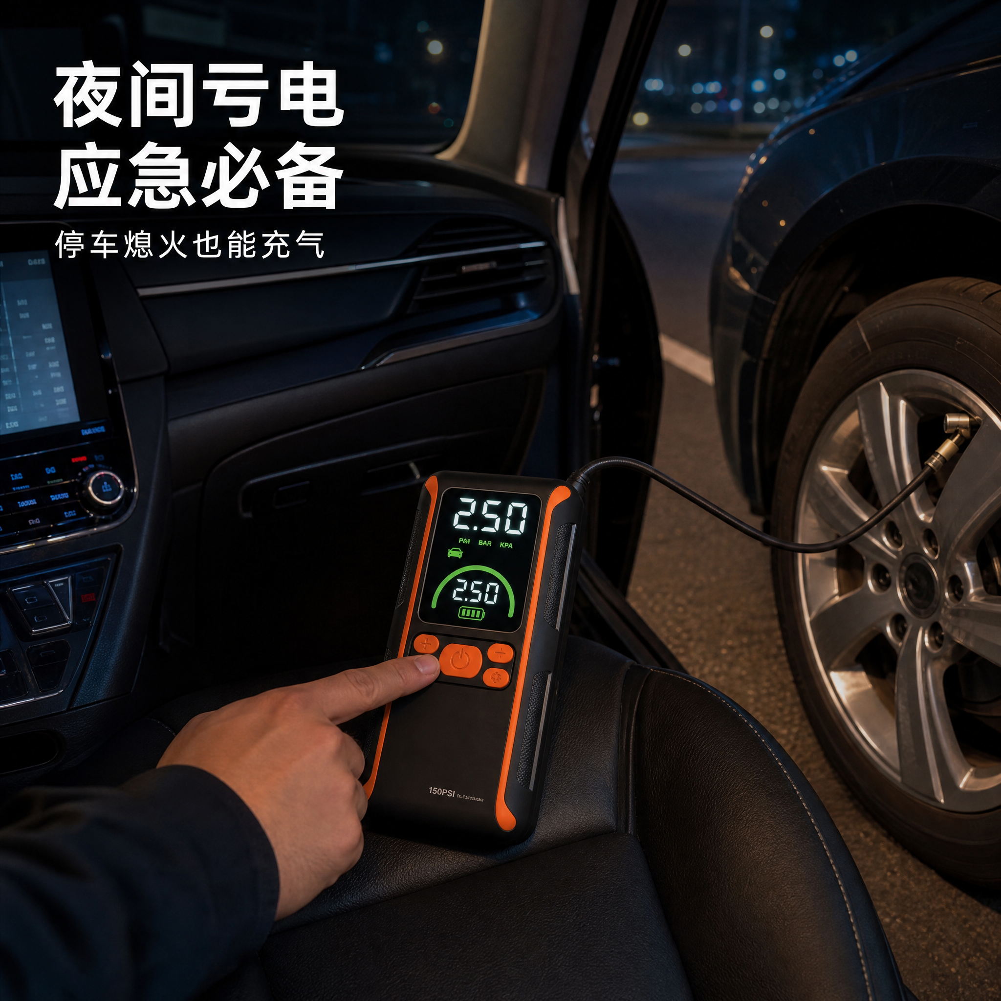 [主图-4] 真实使用场景，展示在车内给轮胎充气的使用场景。… - 图片创意预览