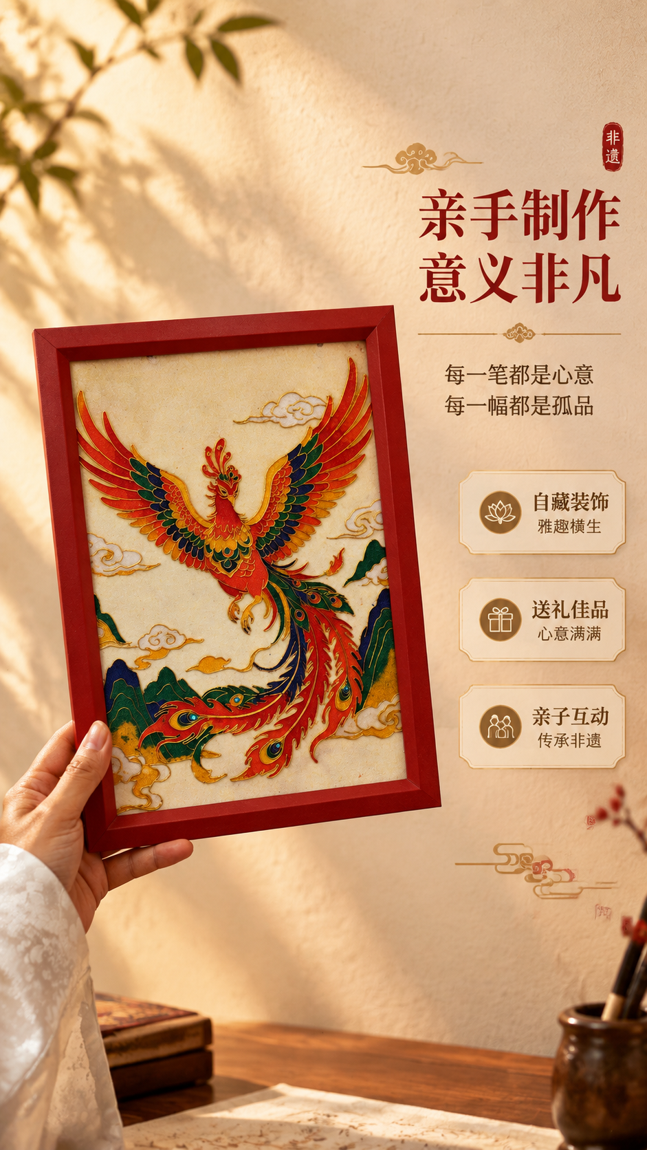 [商品] 使用【图7】手持凤凰款掐丝珐琅画（红色画框）；保留凤… - 图片创意预览