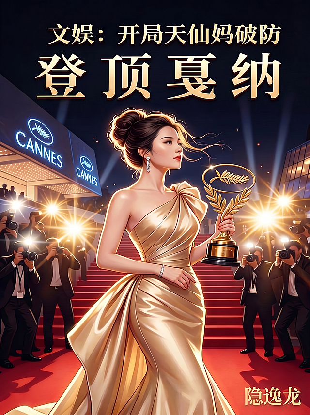 修改小说封面字体，仅做以下调整：第二行文字“登顶戛纳”字号减小20%，字间距增加15%；右下角文字“隐逸龙”字号减小30%，颜色比原来浅一度，其它内容和元素全部保留不变。图片最终比例必须为3:4。