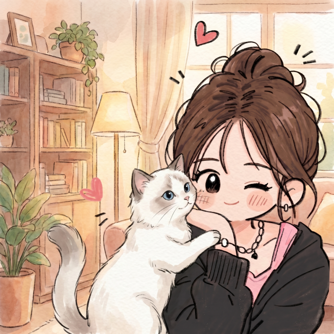 保持构图和温馨书房背景不变，将原本的黑猫改为白色布偶猫，保留原手绘水彩风格，整体画风统一，适合作为头像预览效果