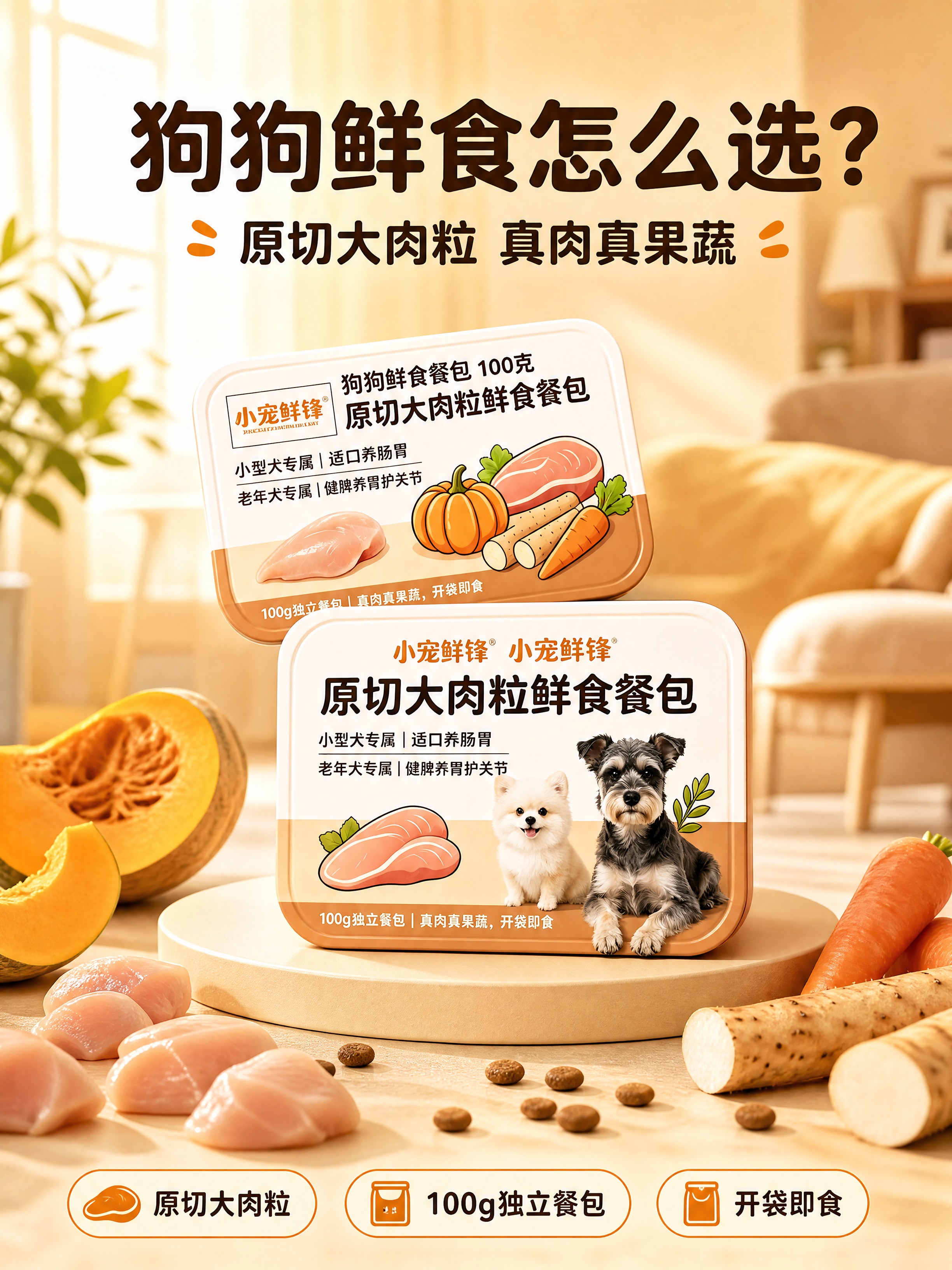 [商品] 使用【图1】小宠鲜锋®原切大肉粒鲜食餐包两盒，前后错… - 图片创意预览