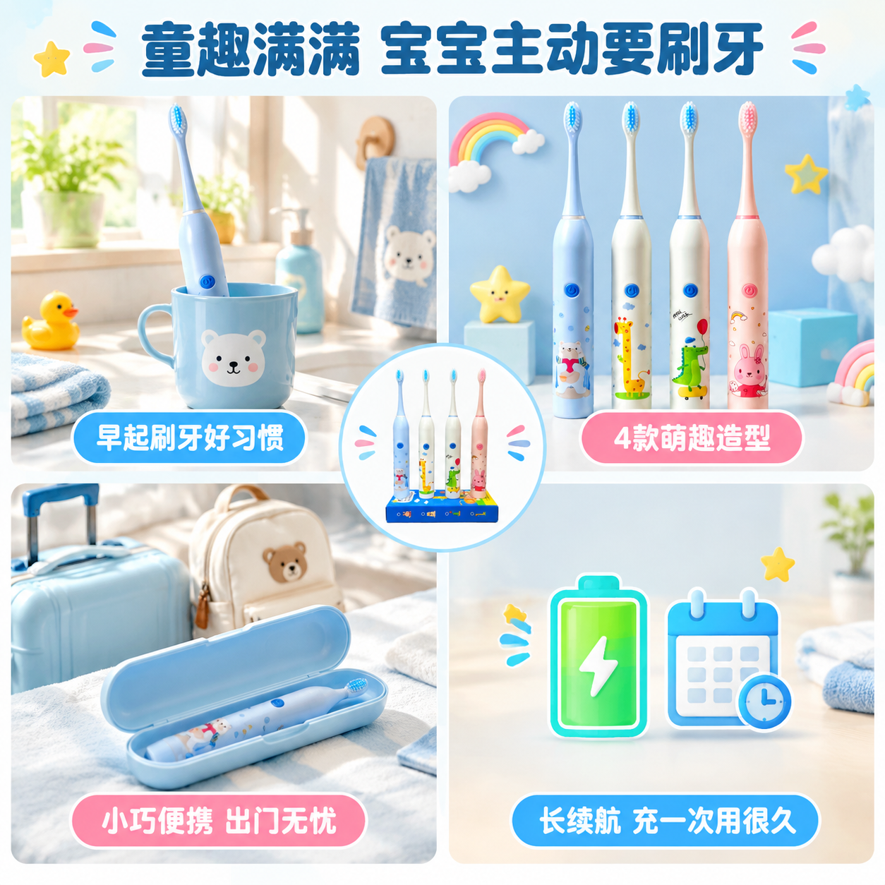 [主图-4] 使用场景+长续航便携，主题：童趣外观 宝宝爱上刷… - 图片创意预览
