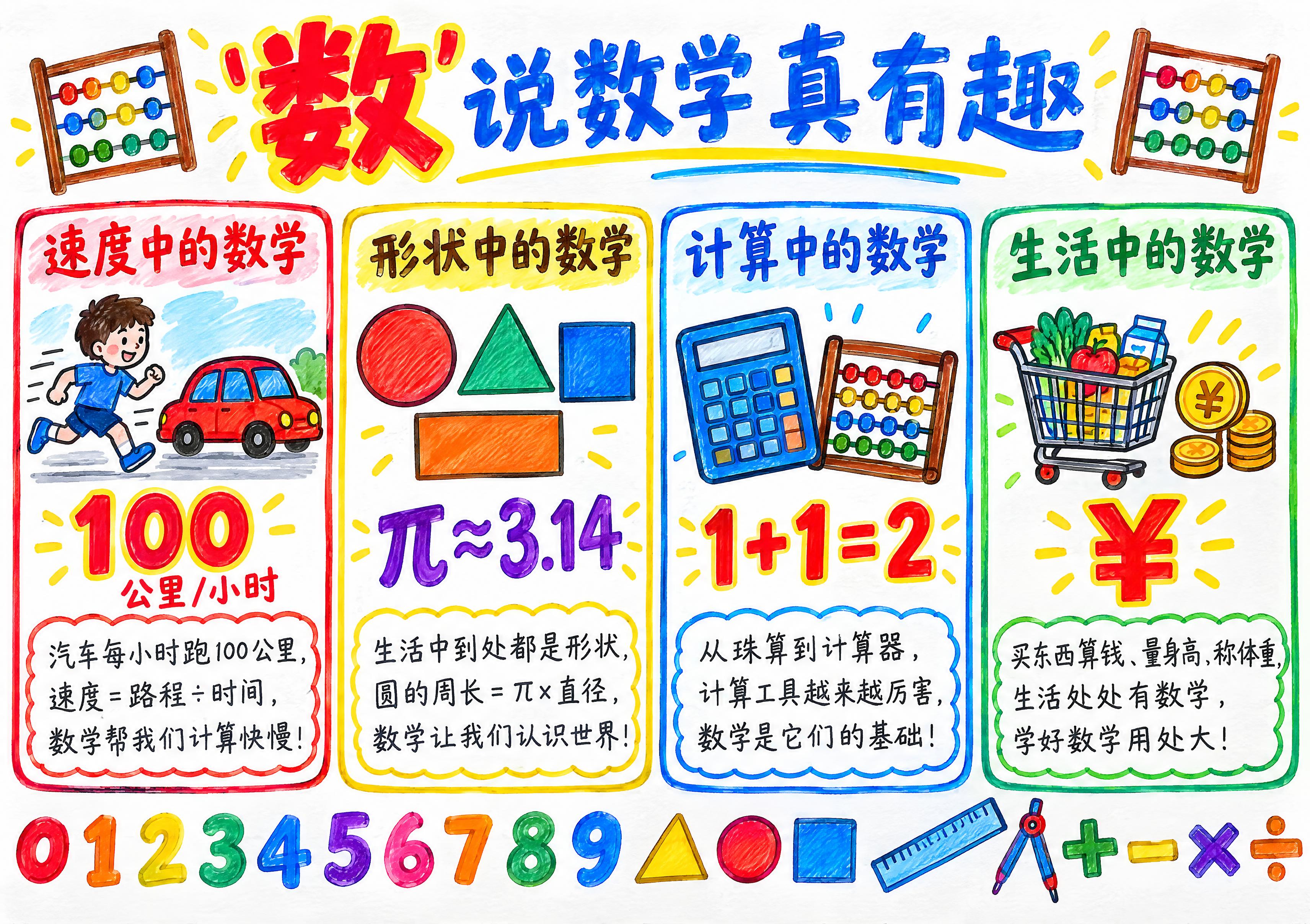 A4横版数学手抄报，宽高比297:210，纯白色纸张背景，略带… - 图片创意预览