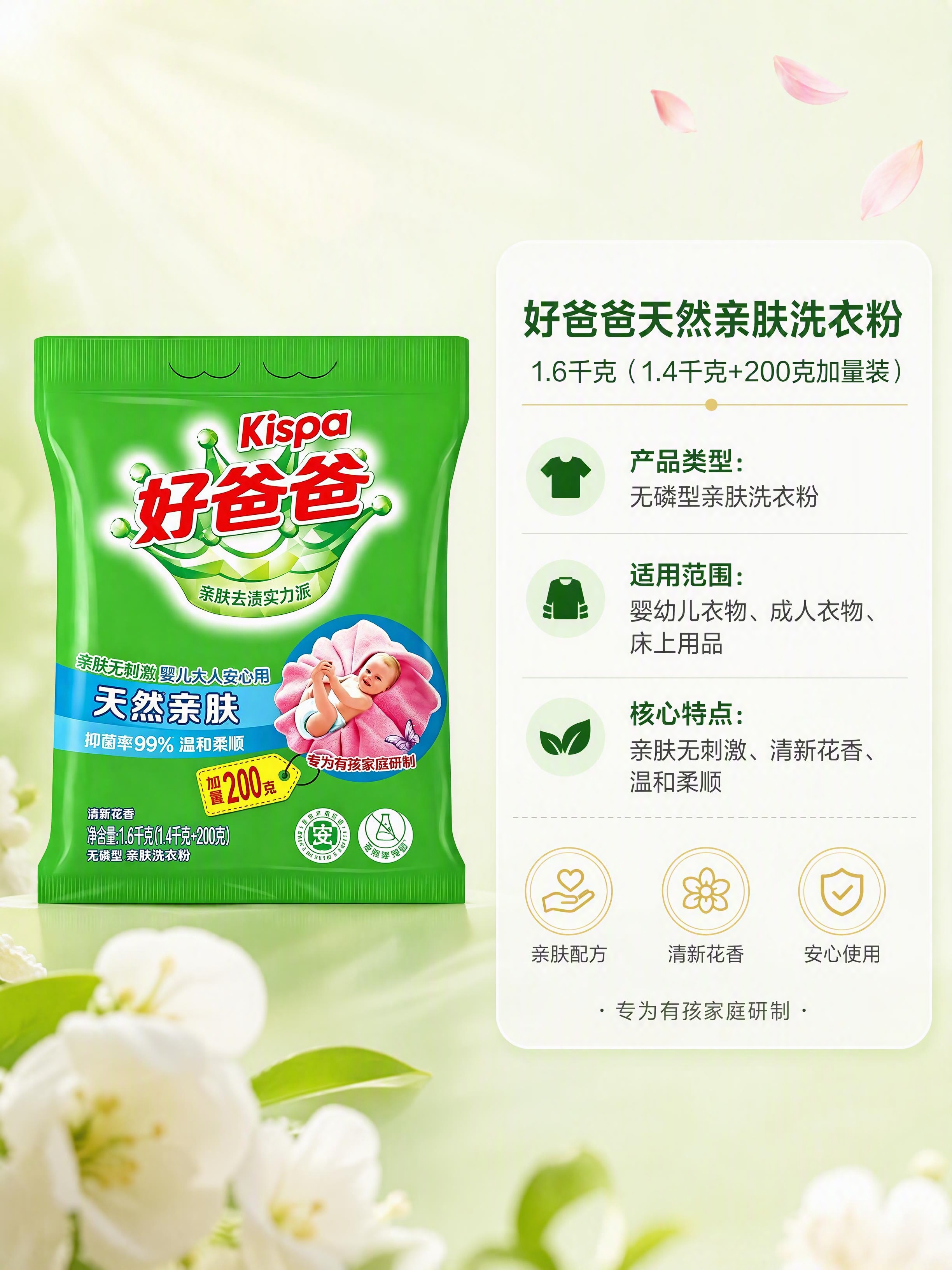 [第5张] 详情页产品信息页-好爸爸天然亲肤洗衣粉规格参数与品… - 图片创意预览