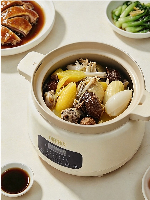 里面放入生的煲鸡汤的食材