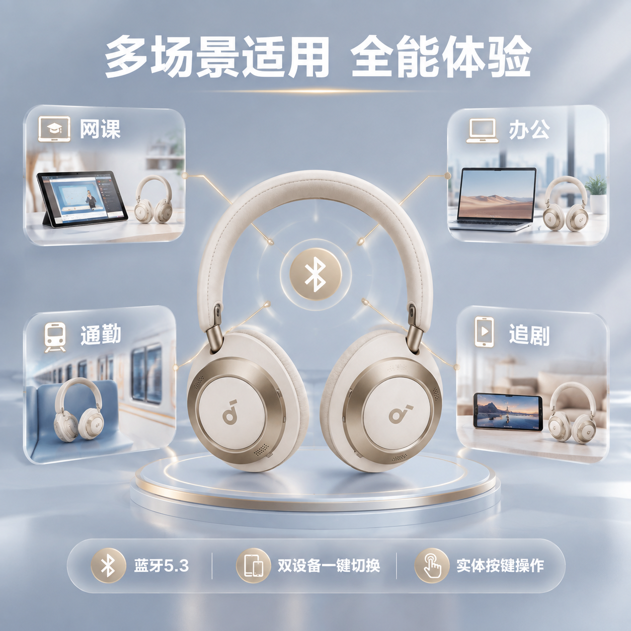 [主图-7] 实用功能-多场景适用与蓝牙功能，展示蓝牙5.3、… - 图片创意预览