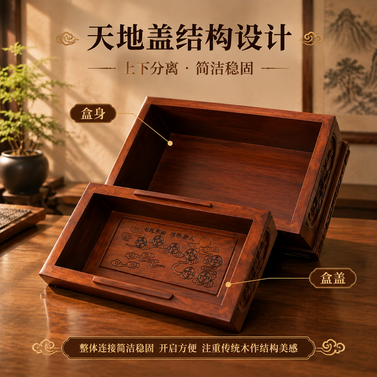 [主图-5 结构展示] 展示天地盖结构设计，上下分离式结构，开… - 图片创意预览