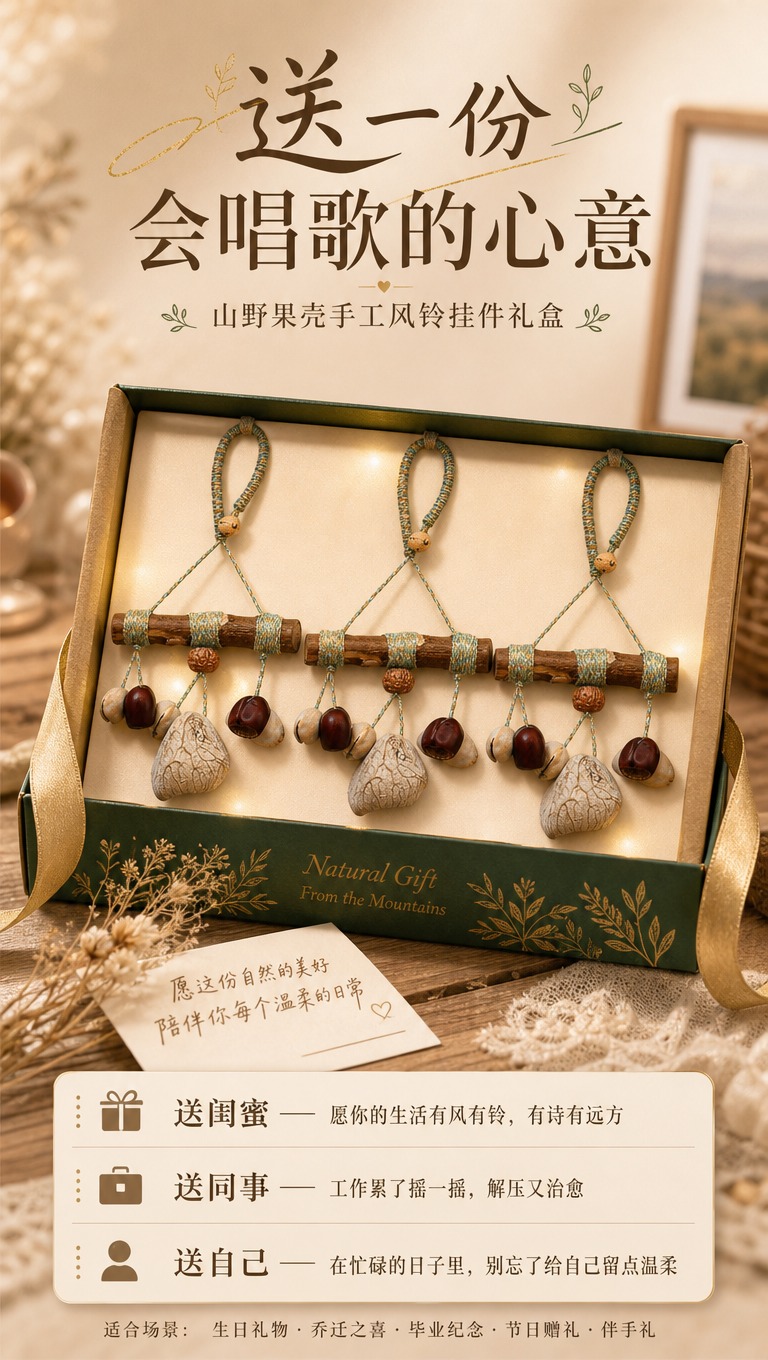 [商品] 使用【图1】山野果壳手工风铃挂件；保留原木横杆、天然… - 图片创意预览