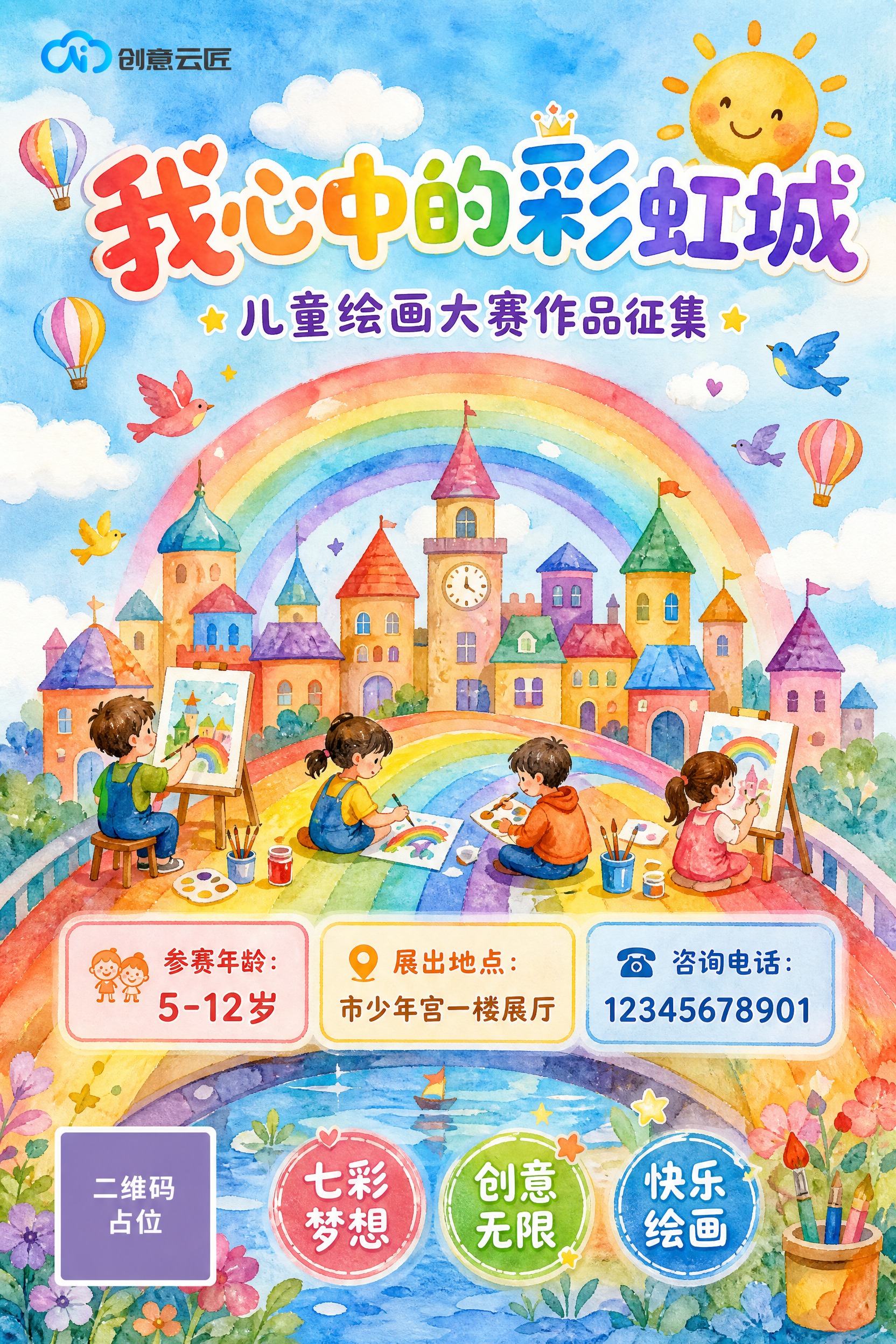 在海报左上角添加创意云匠logo，logo为蓝色云朵造型配"创… - 图片创意预览