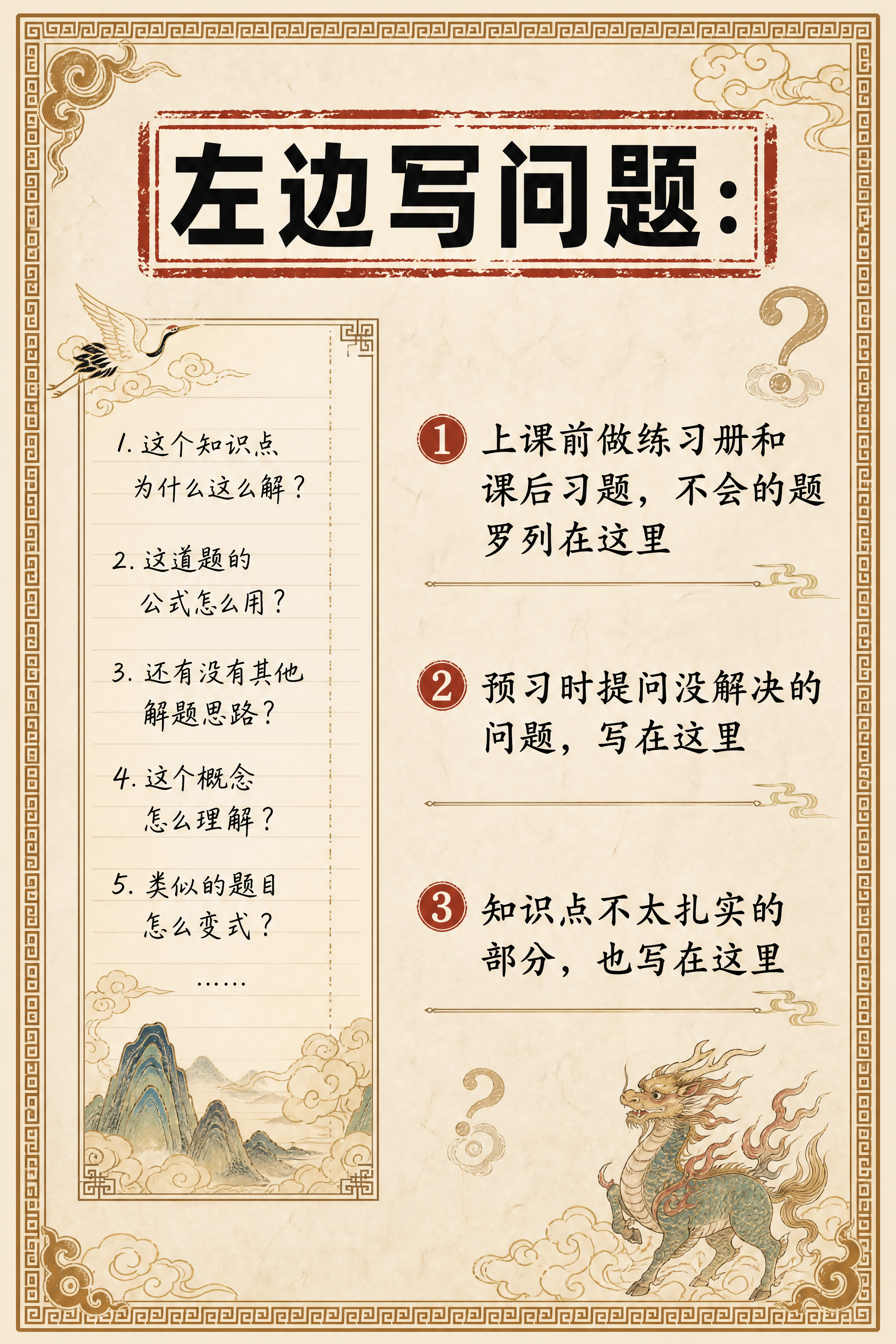 小红书笔记内页，左边写什么示例，国风山海经风格，米黄色宣纸纹理… - 图片创意预览
