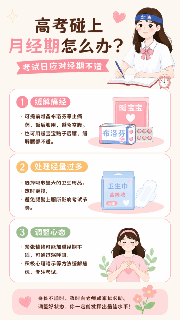 高考经期应对指南宣传科普卡通治愈手帐风竖版海报预览效果