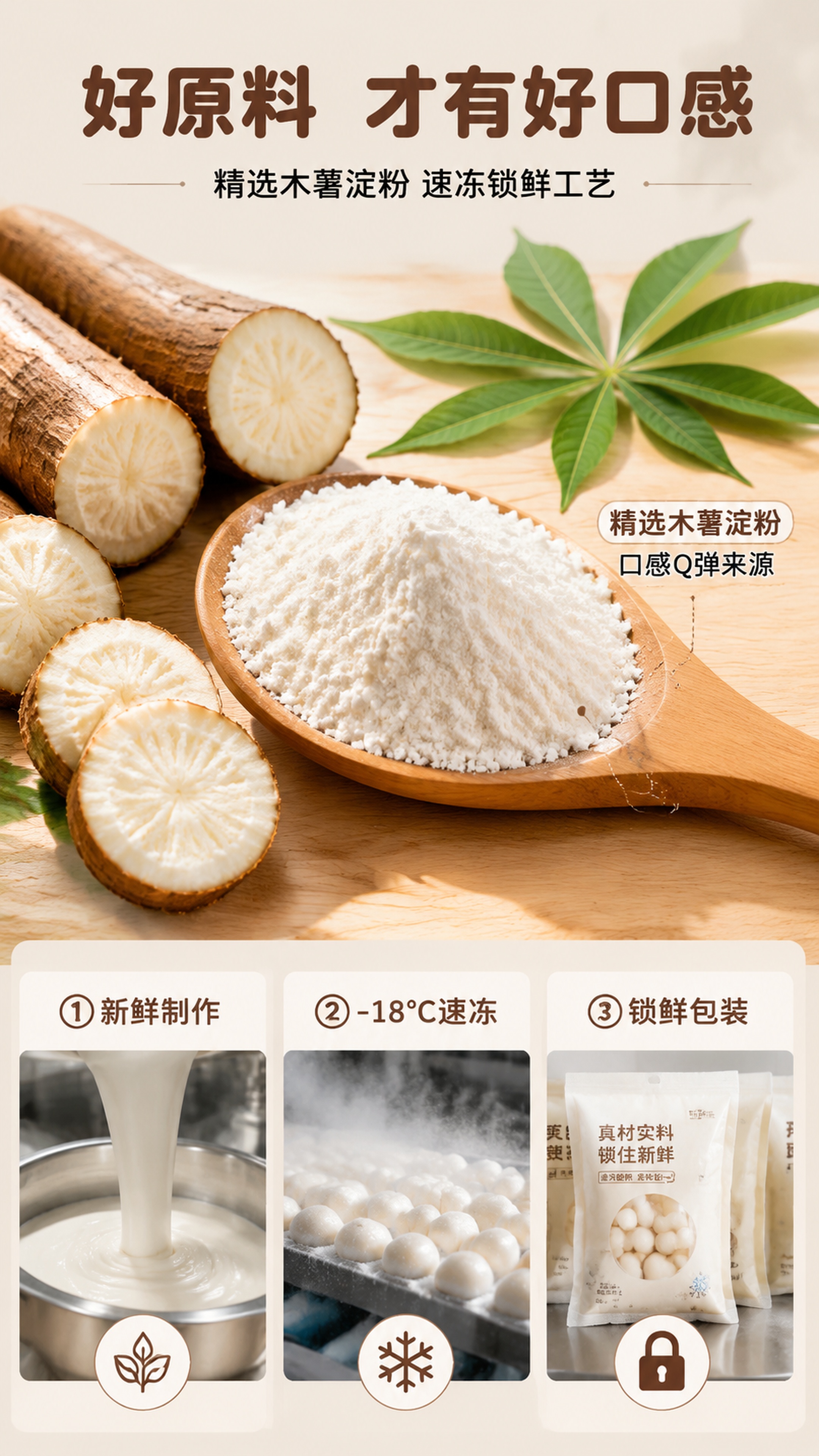 [第4屏] 原料工艺屏 - 木薯淀粉原料与速冻锁鲜工艺成分专屏… - 图片创意预览