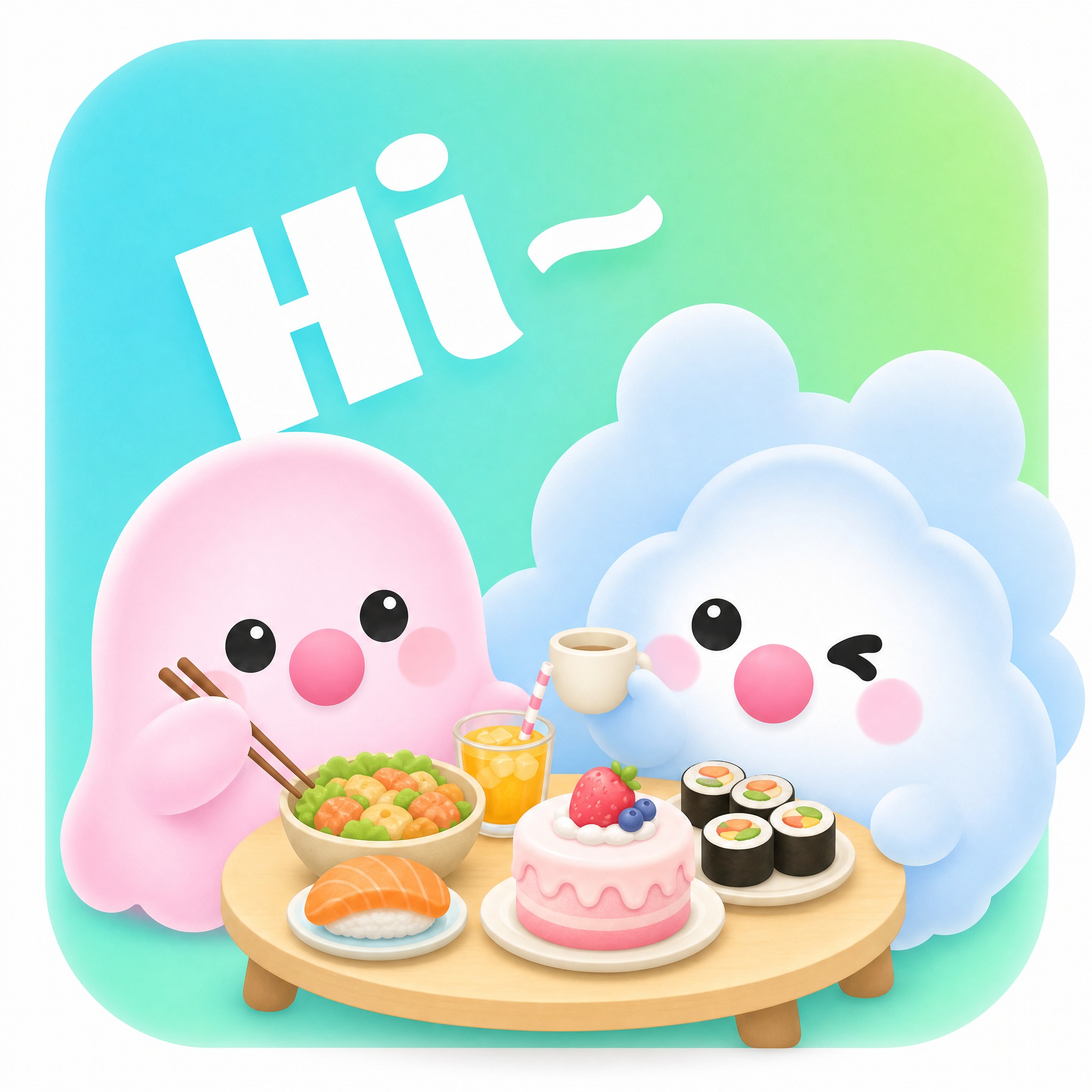 保持原图青绿色渐变圆角方形背景、左上角白色"Hi~"文字完全不… - 图片创意预览