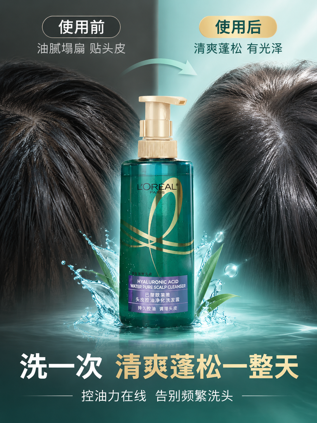 [商品] 使用【图1】欧莱雅头皮控油净化洗发露；保留深青绿透明… - 图片创意预览